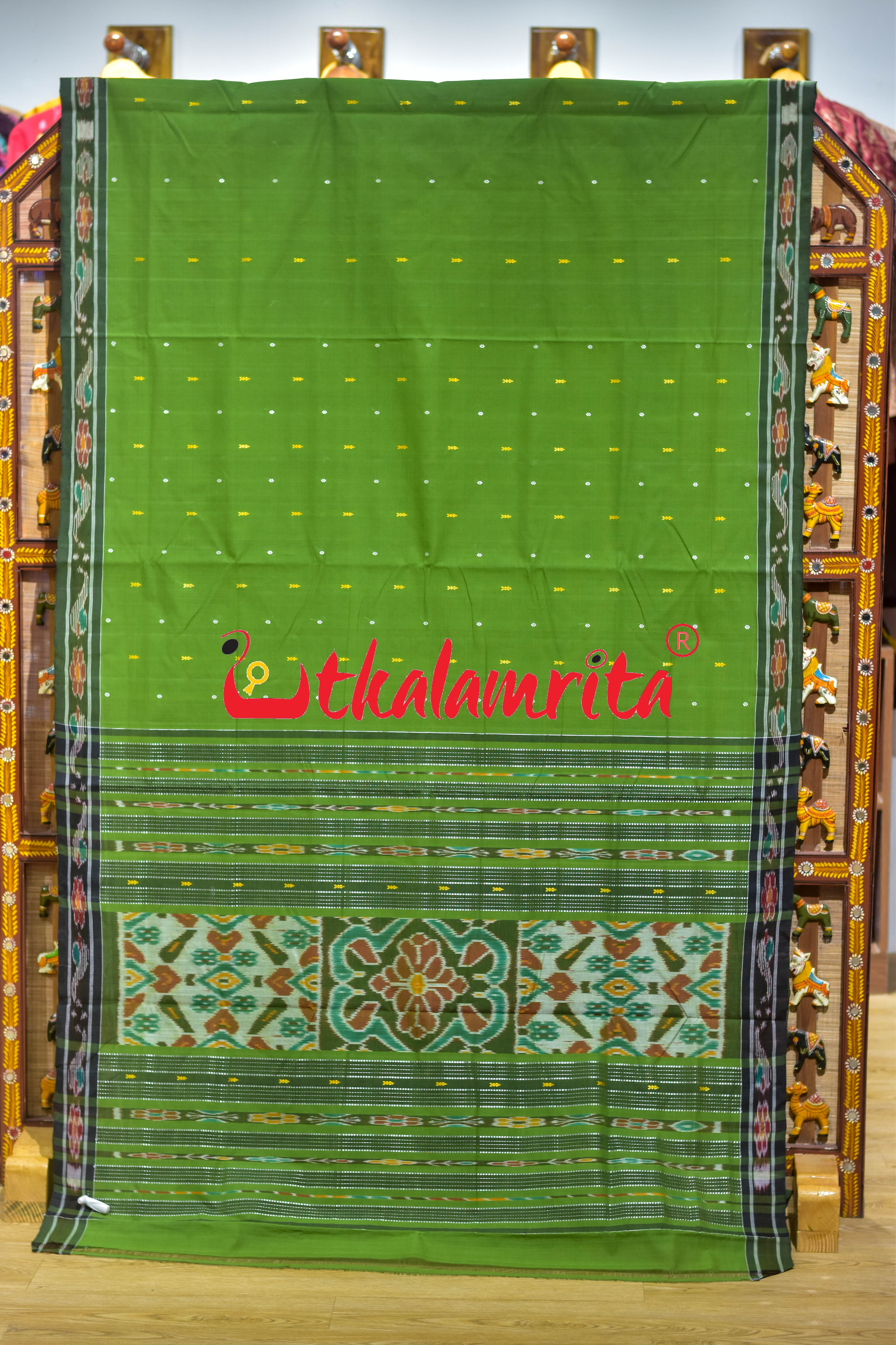 Green Black Chadhei Pittala Single Cotton Saree