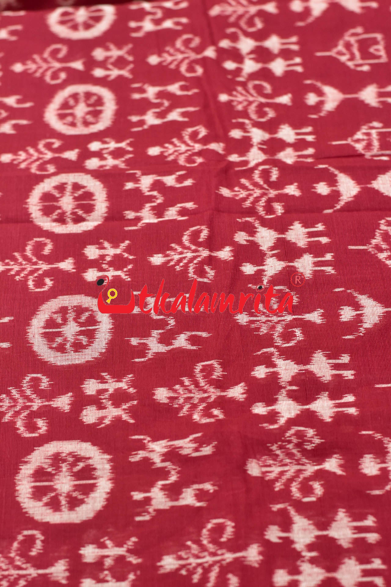 Maroon Tribal Chakra Sambalpuri Cotton (Fabric)