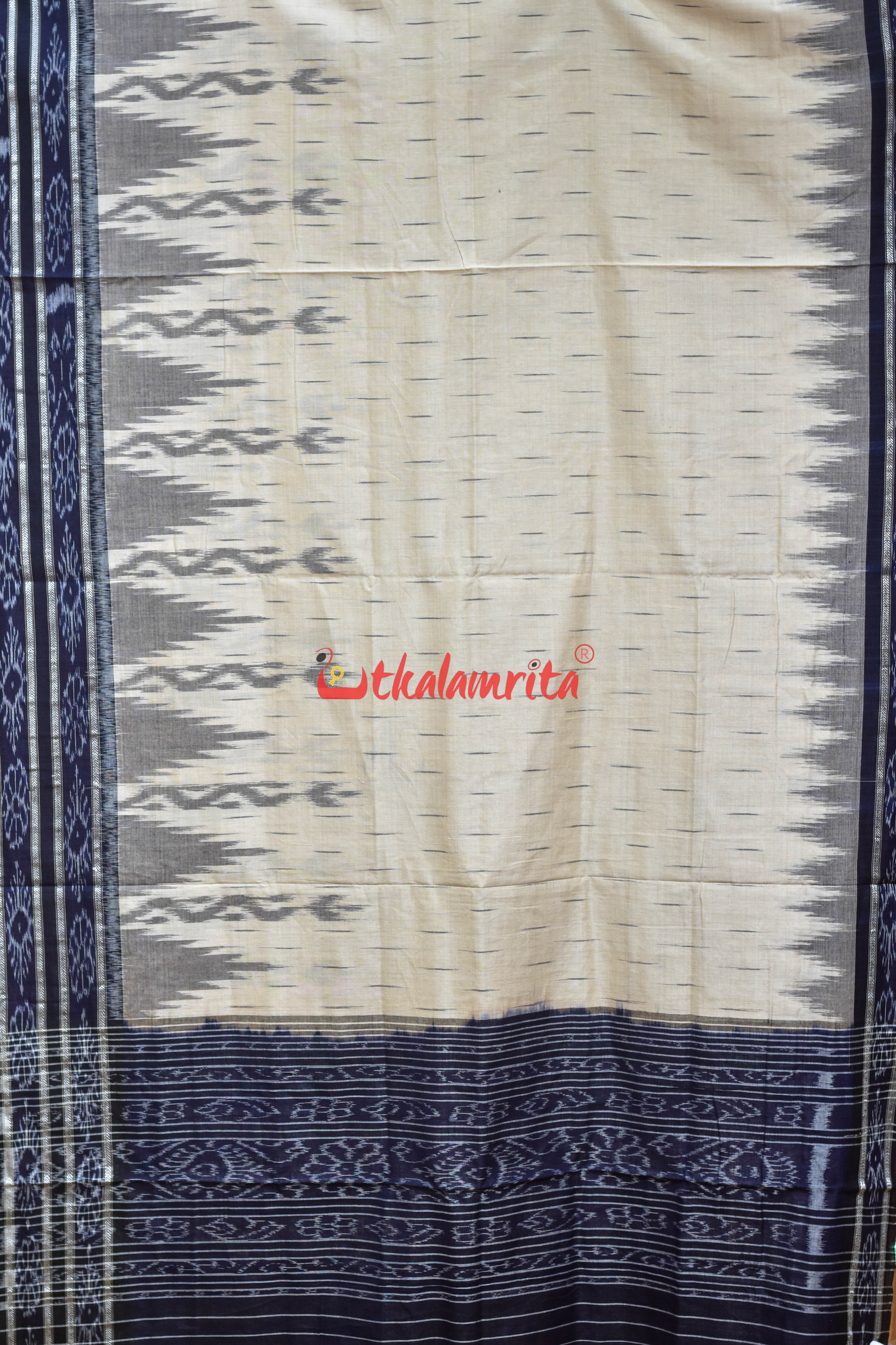 Off White Black Daali Scot Khandua Cotton Saree