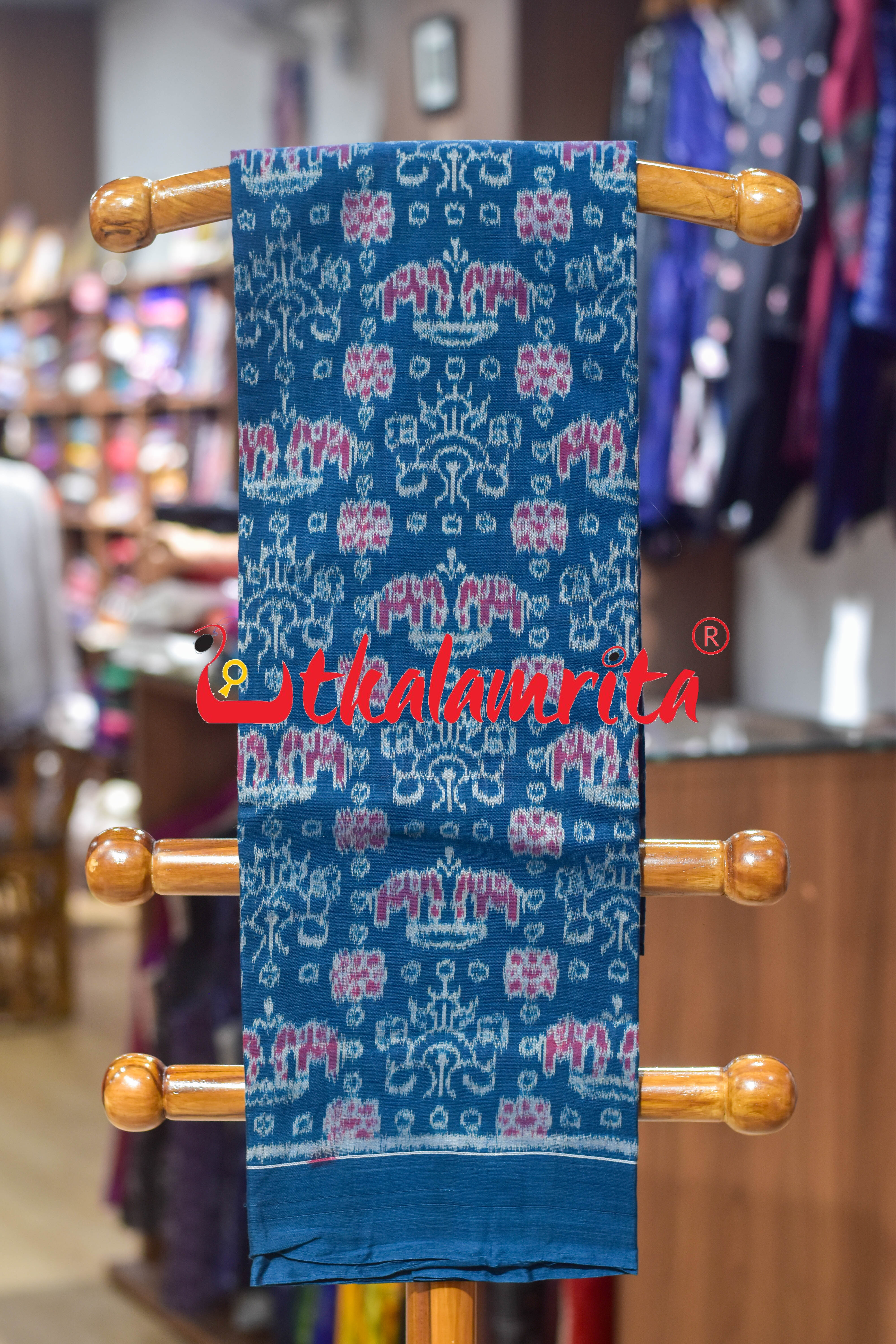 Sea Blue Double Elephant Sambalpuri Cotton Dress Set