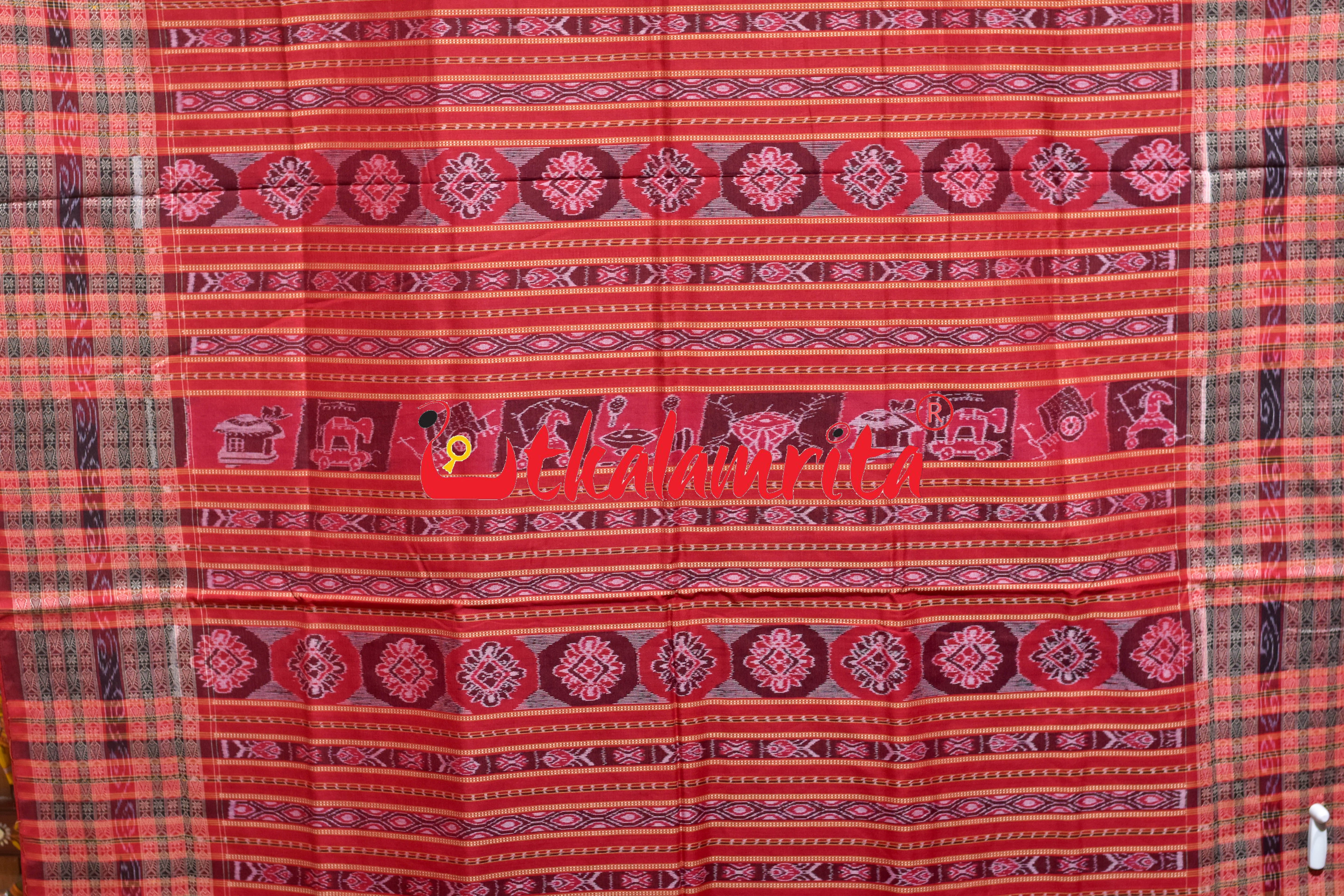 Black Red Uansa Rani Sambalpuri Cotton Saree