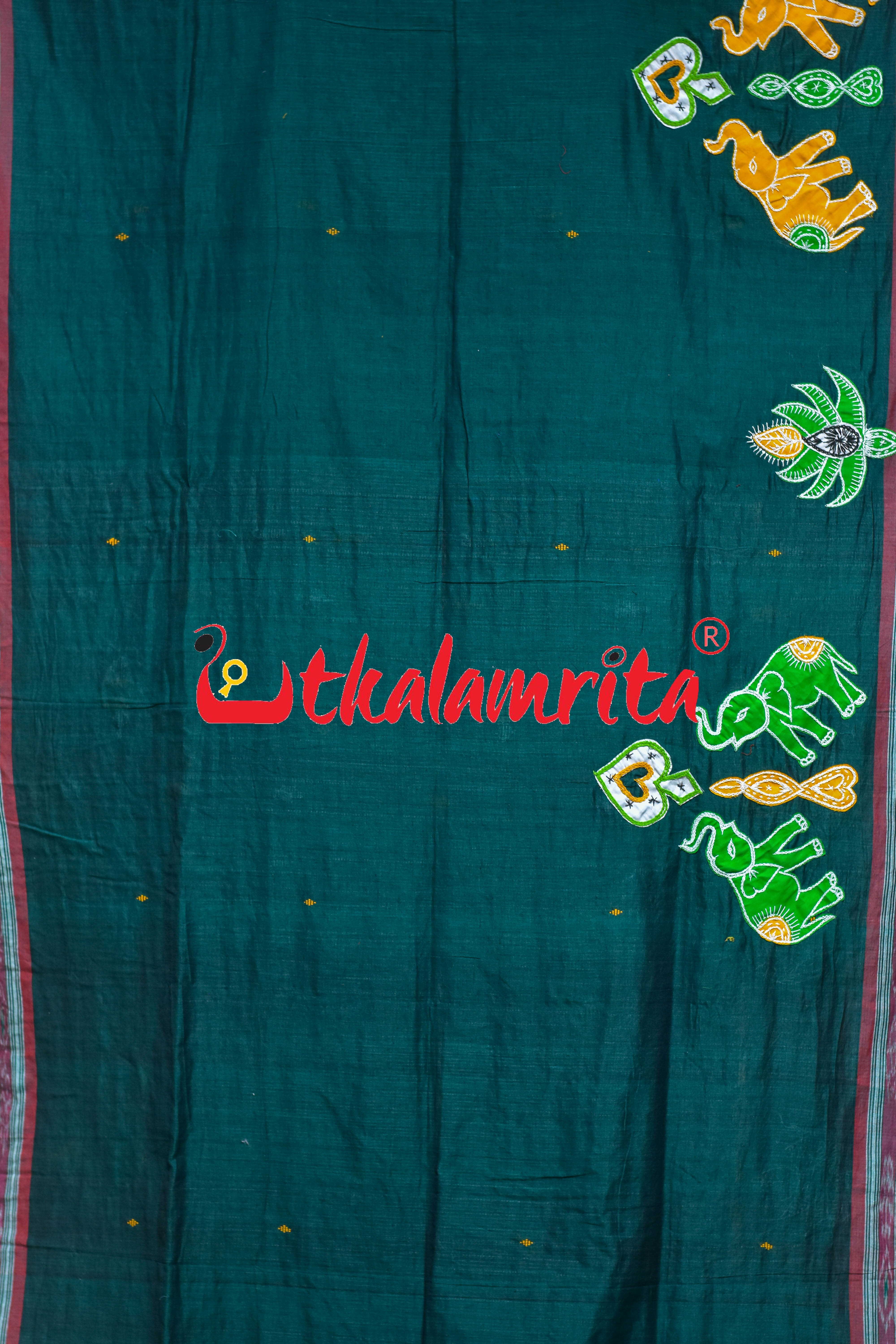 Green Applique Work Designer Cotton Saree