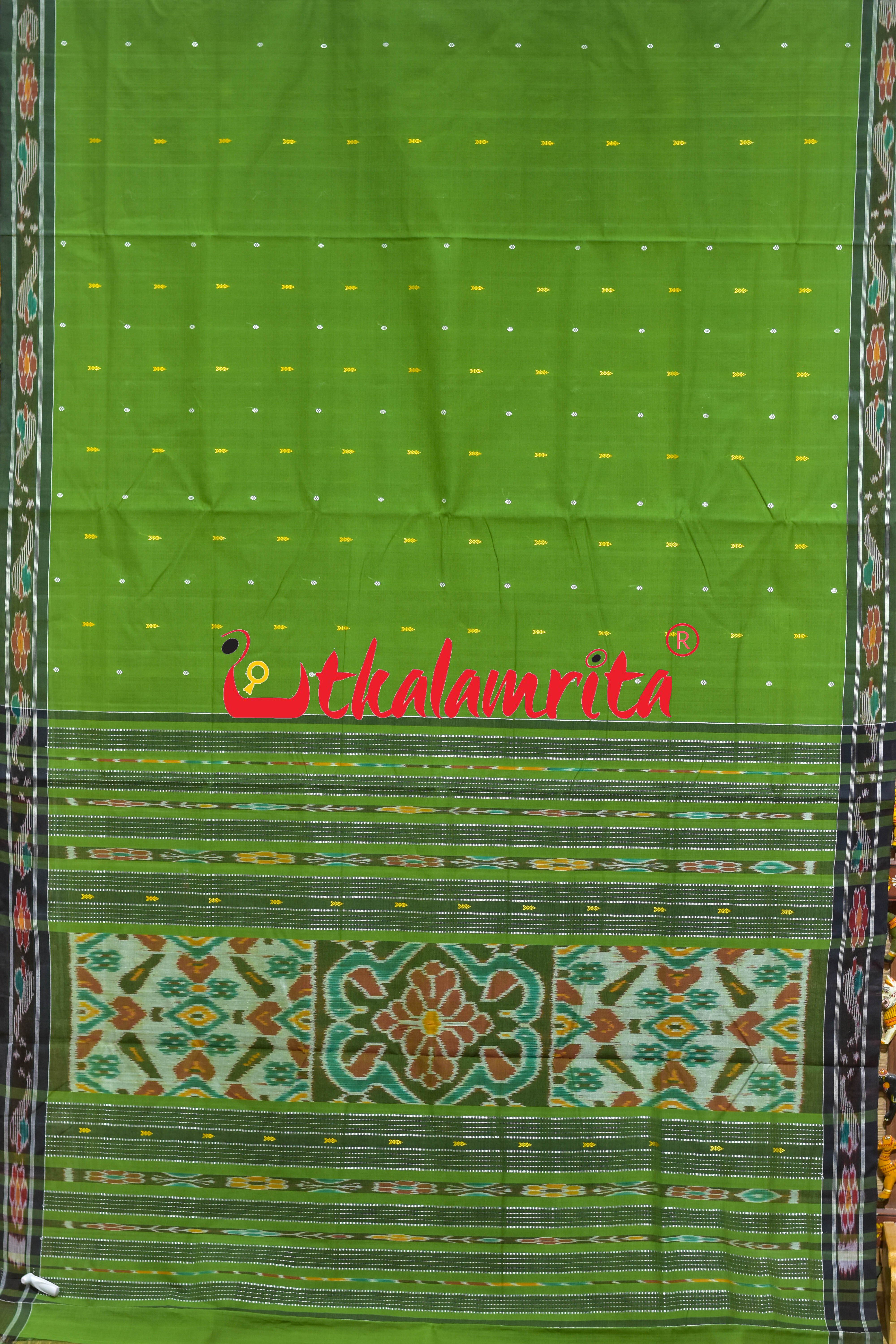 Green Black Chadhei Pittala Single Cotton Saree