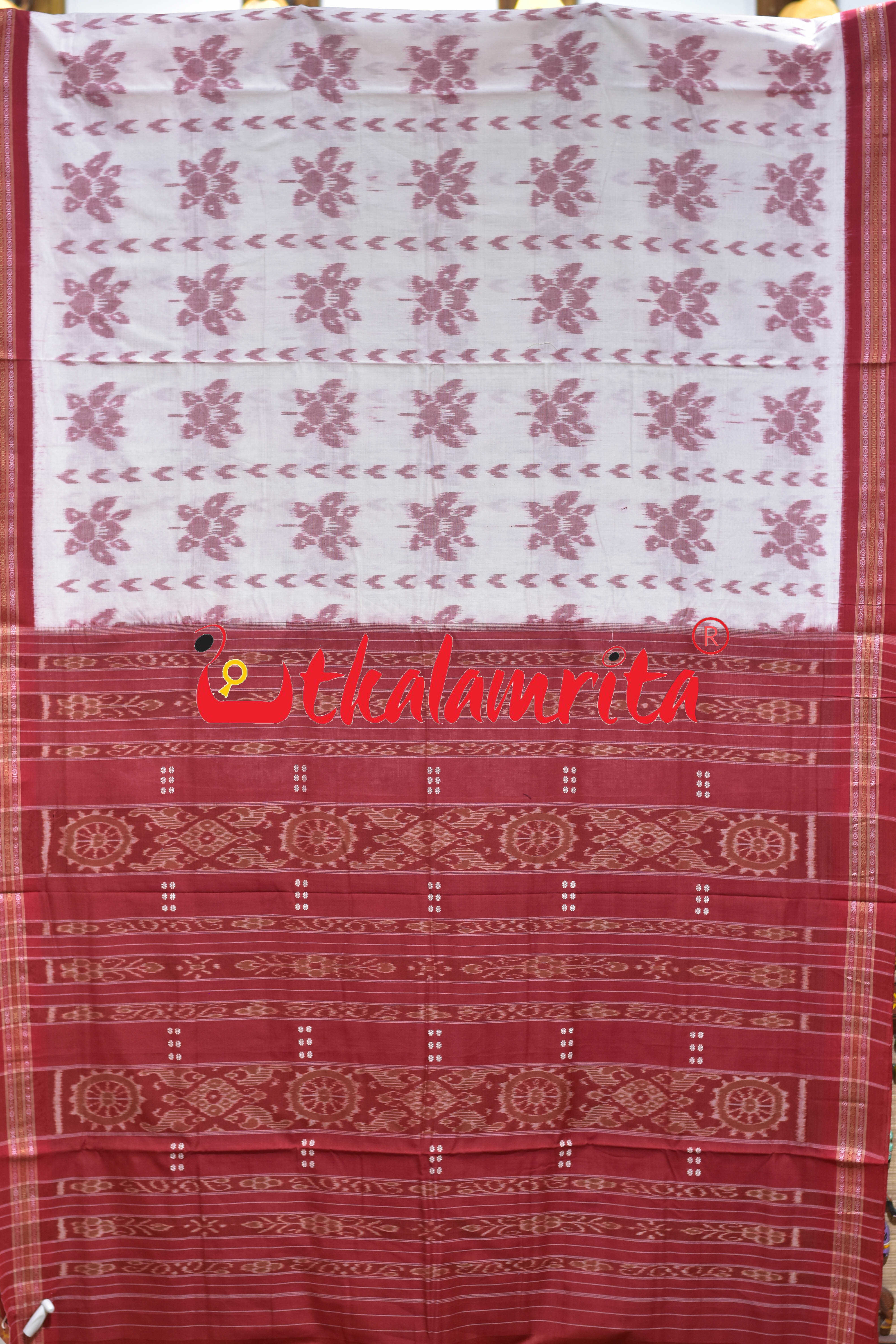 White Red Body Phula Dhanpatri Khandua Cotton Saree