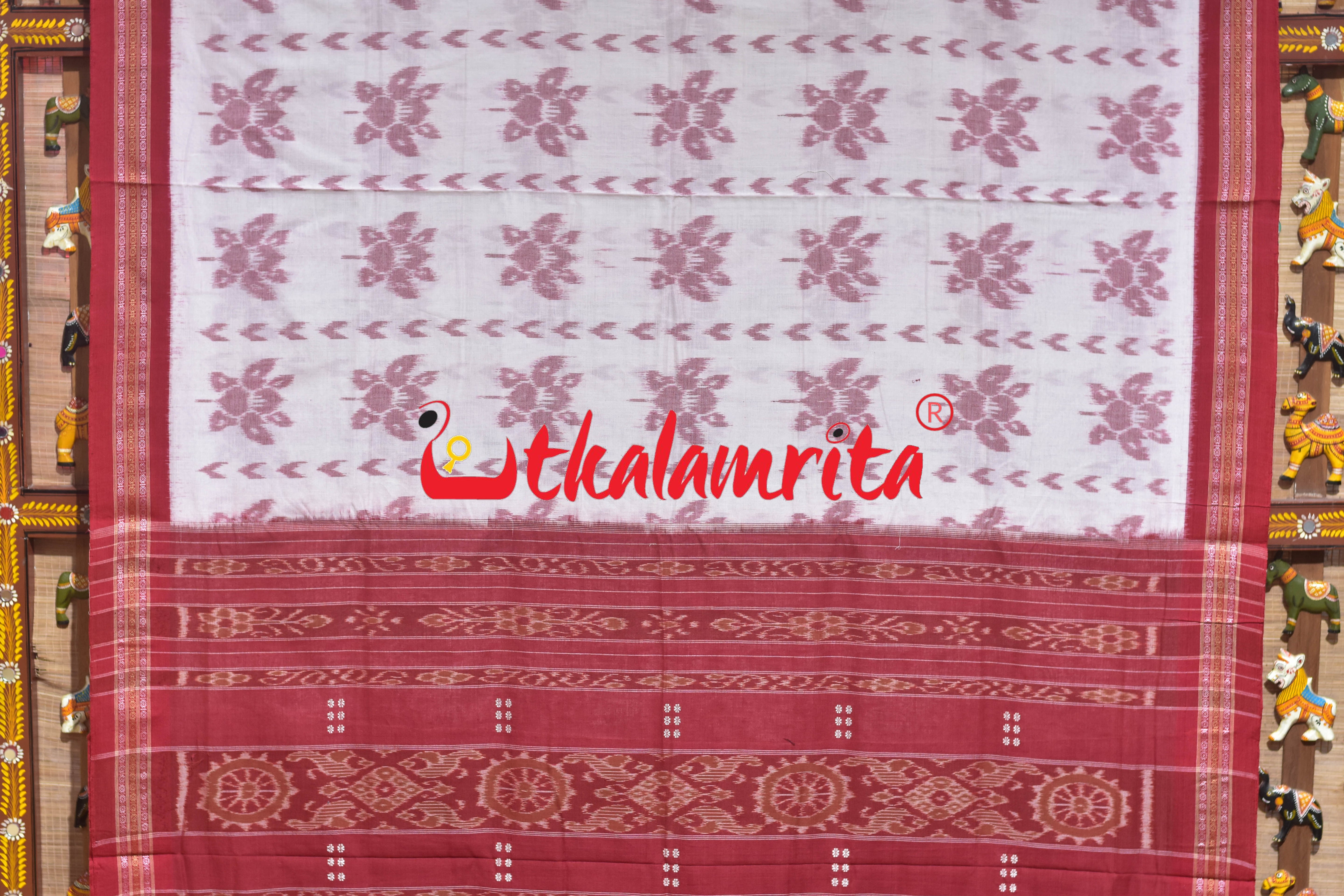 White Red Body Phula Dhanpatri Khandua Cotton Saree