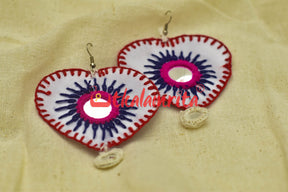 White Hearts Single Mirrors (Pipli applique danglers)