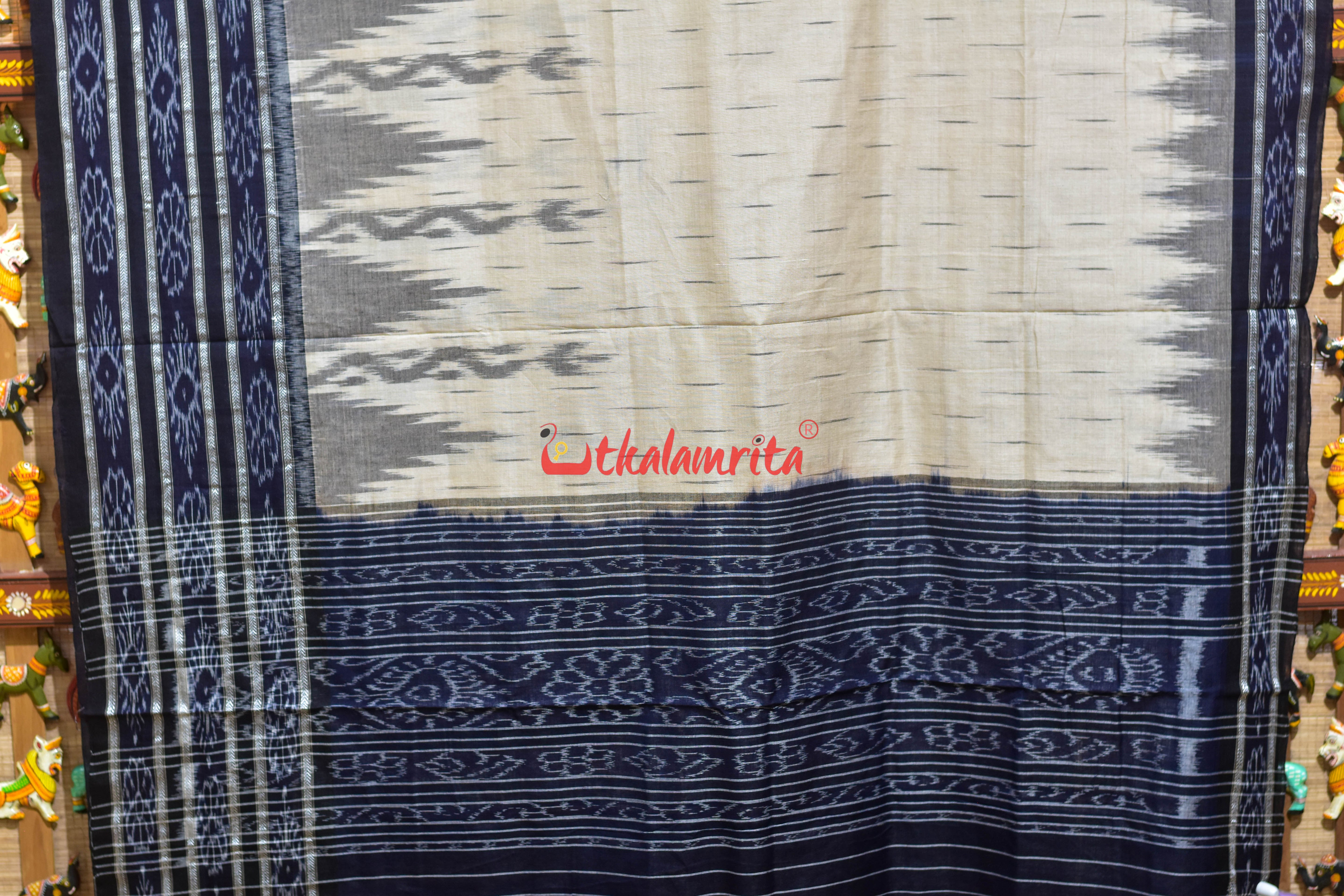 Off White Black Daali Scot Khandua Cotton Saree