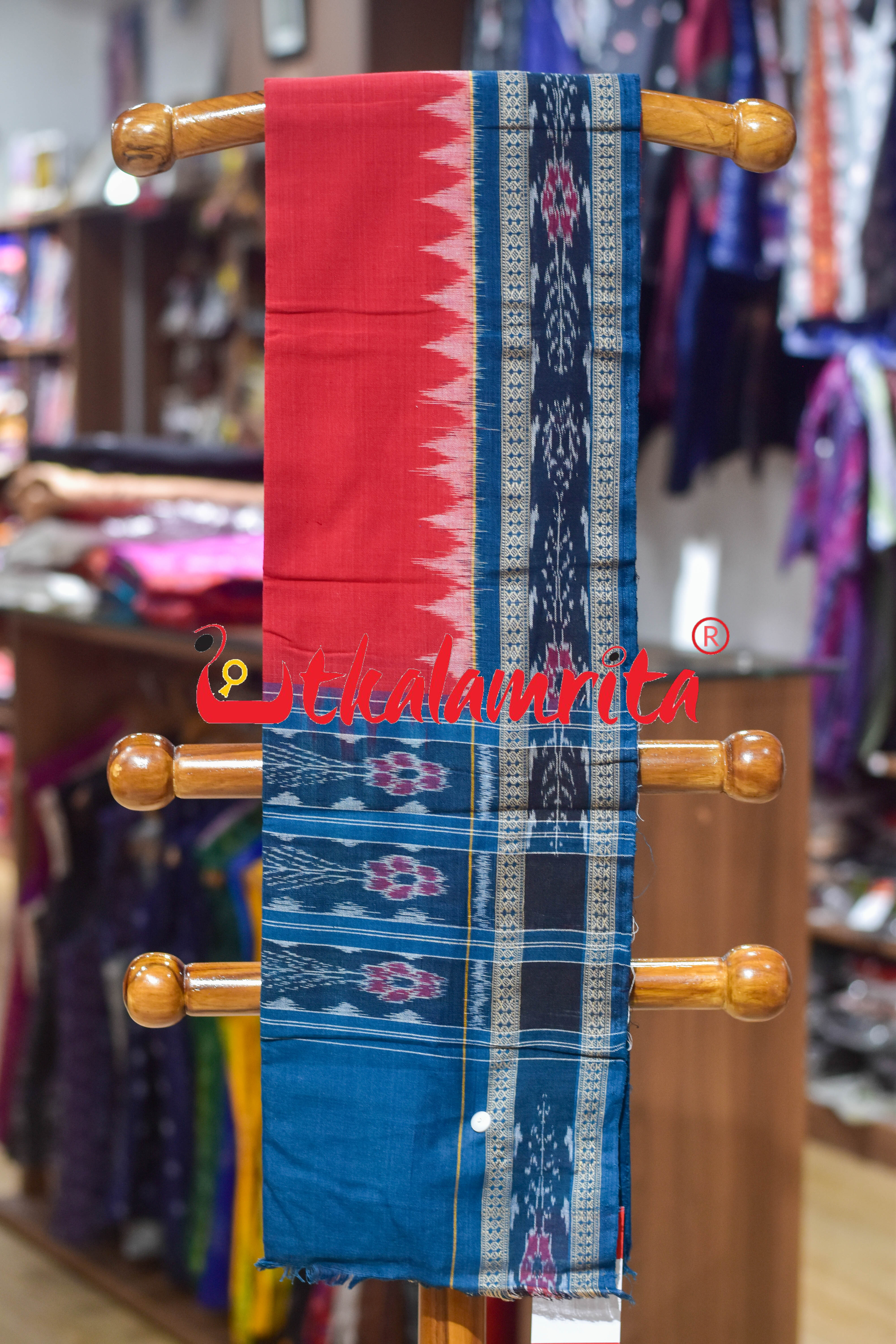 Sea Blue Double Elephant Sambalpuri Cotton Dress Set