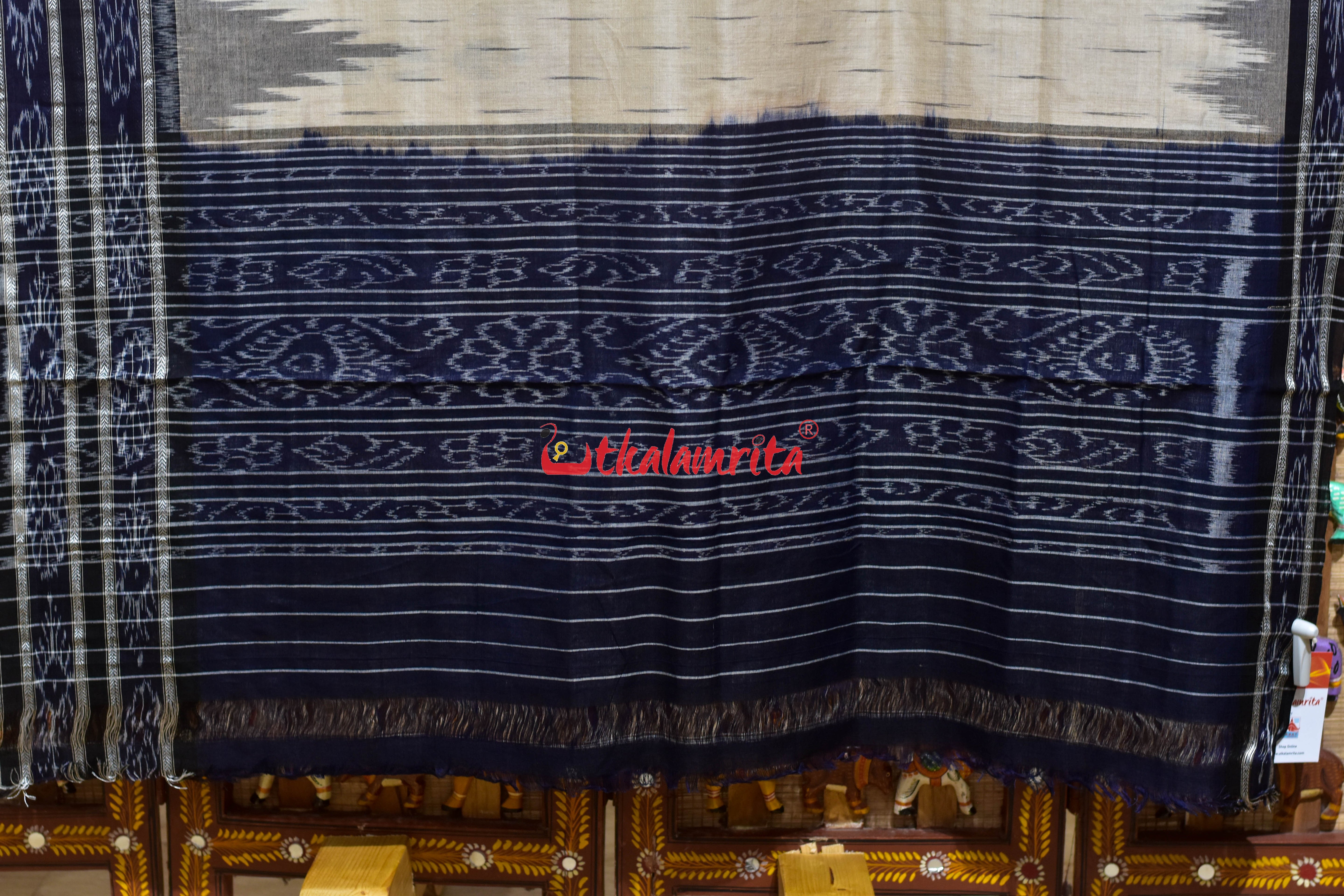 Off White Black Daali Scot Khandua Cotton Saree