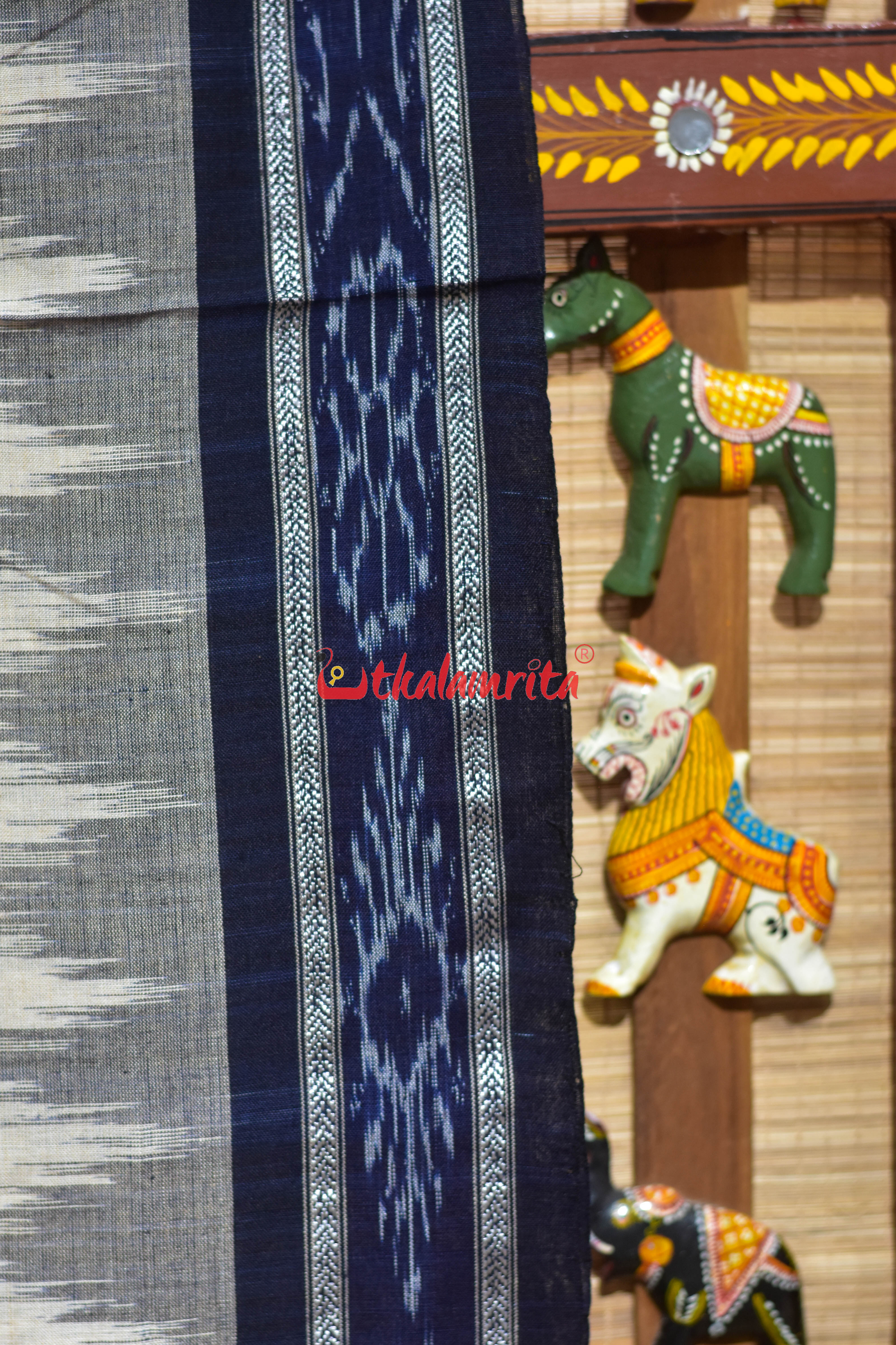 Off White Black Daali Scot Khandua Cotton Saree