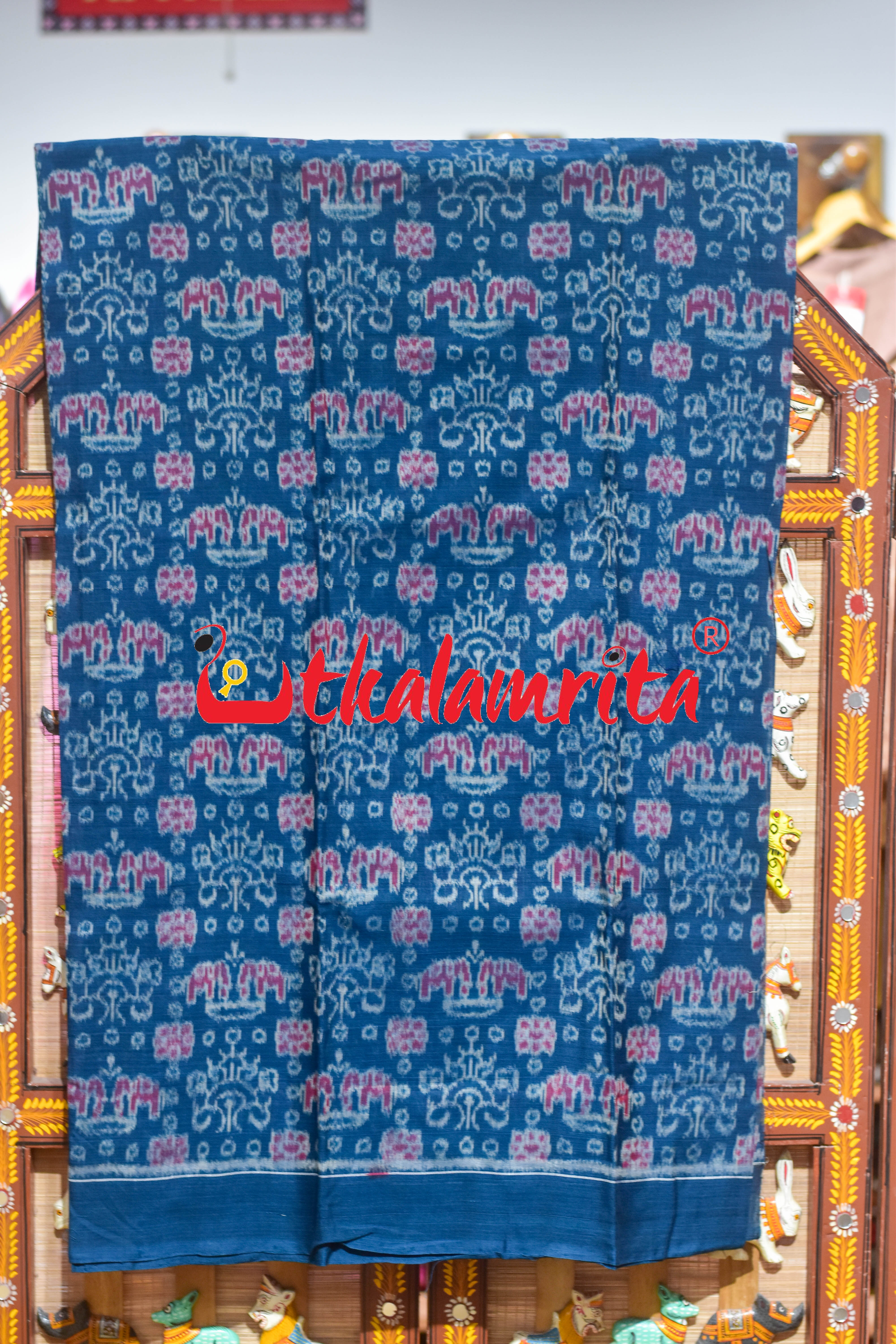 Sea Blue Double Elephant Sambalpuri Cotton Dress Set