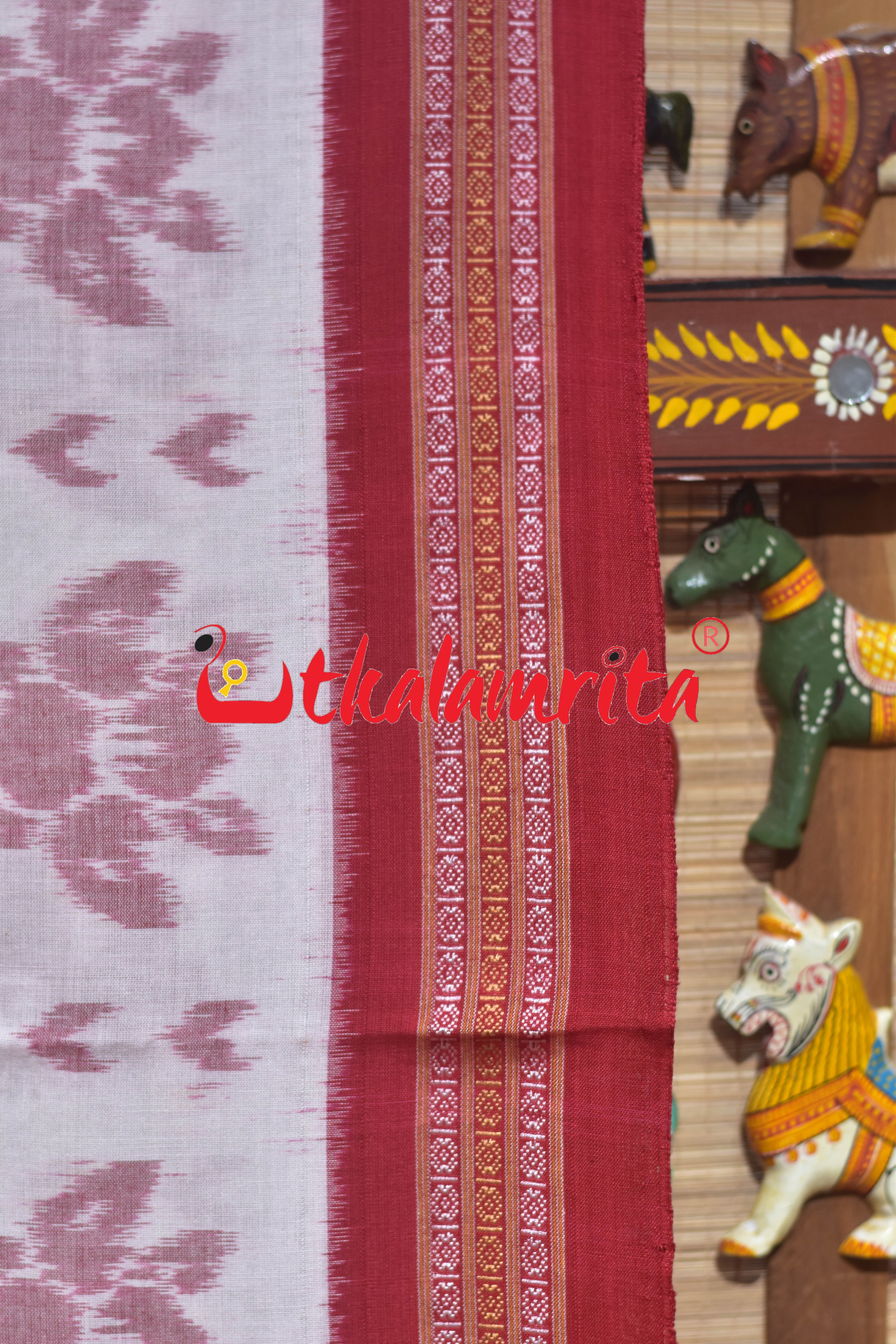 White Red Body Phula Dhanpatri Khandua Cotton Saree
