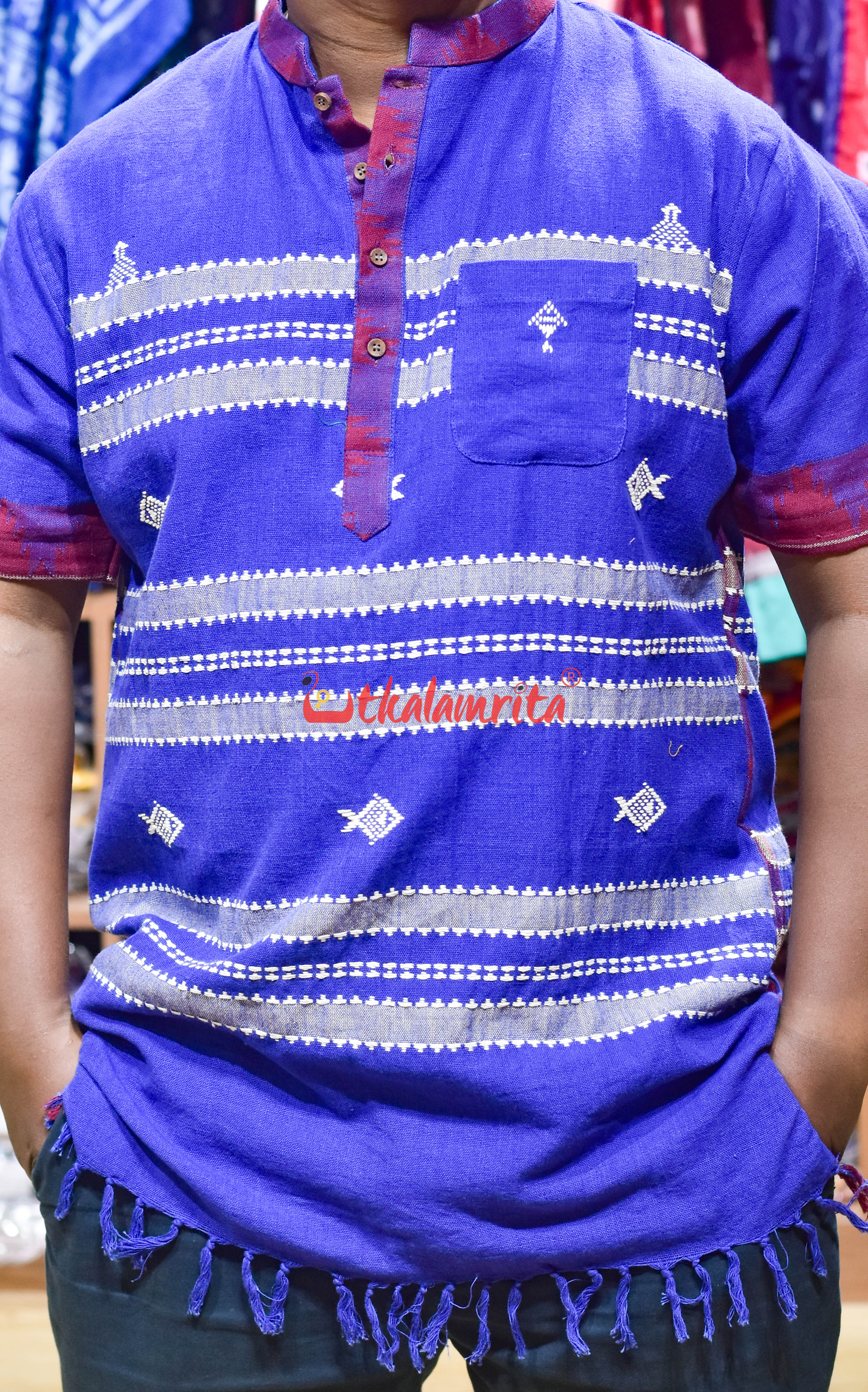 Blue Red Kotpad (Men's Short Kurta)