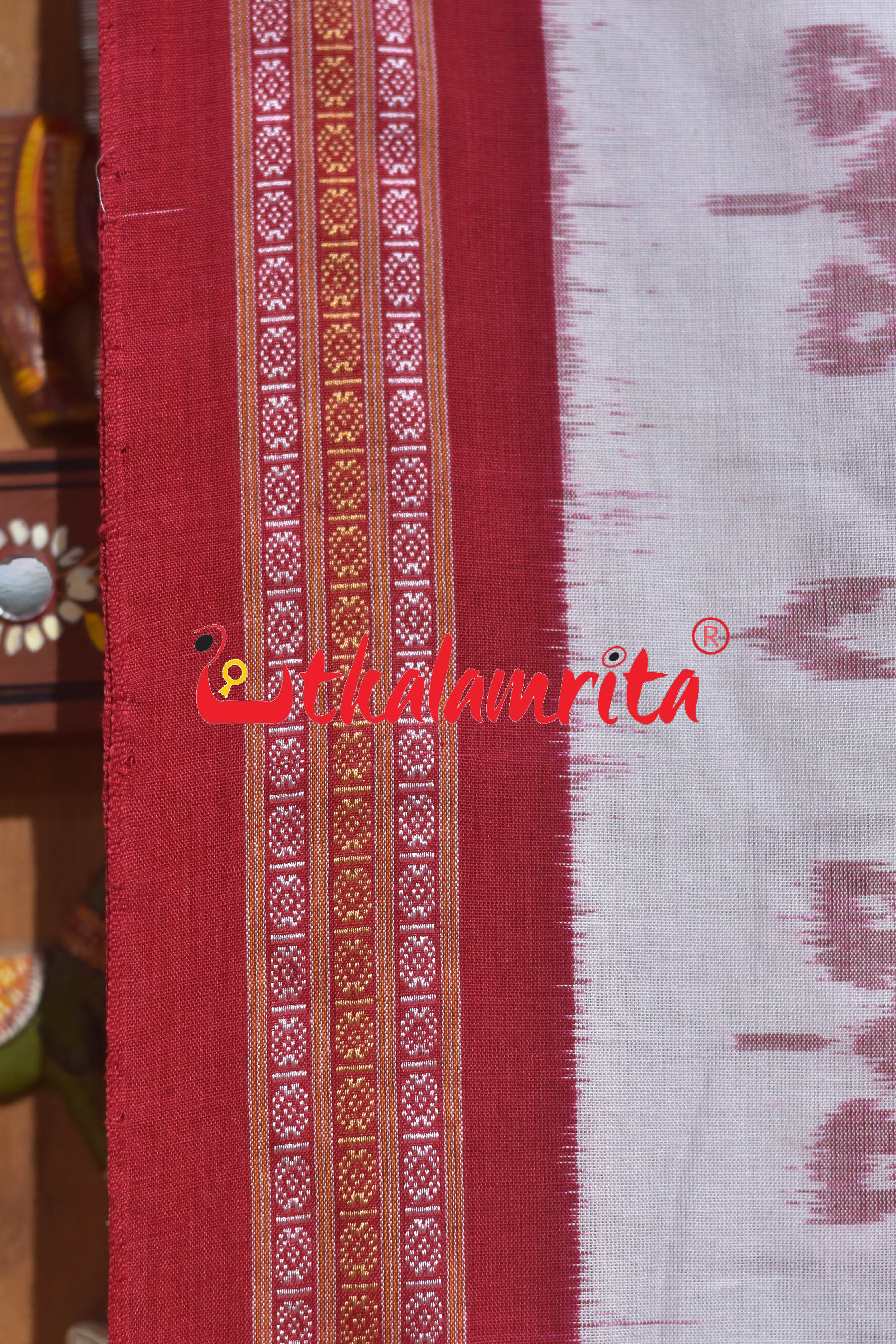 White Red Body Phula Dhanpatri Khandua Cotton Saree