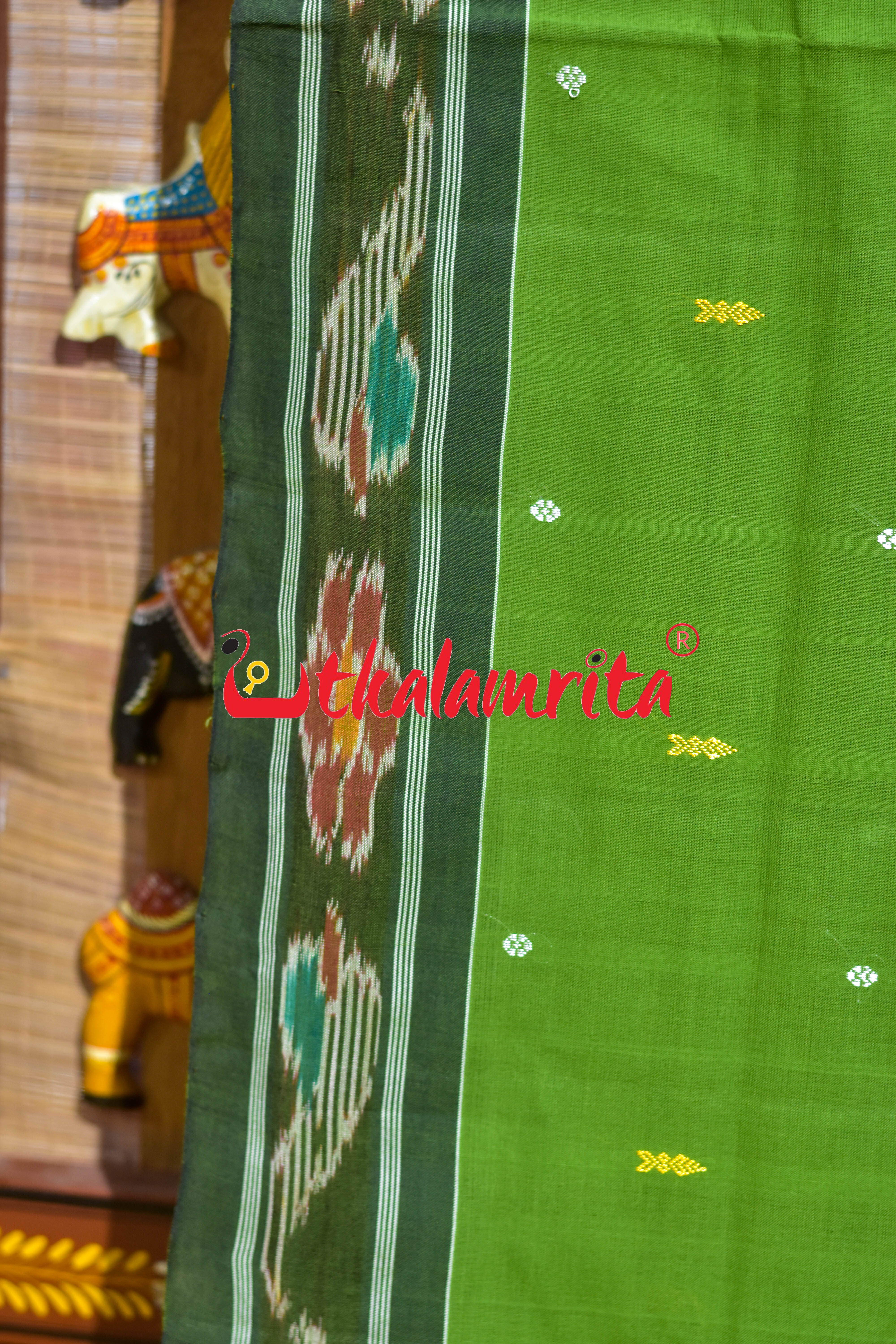 Green Black Chadhei Pittala Single Cotton Saree