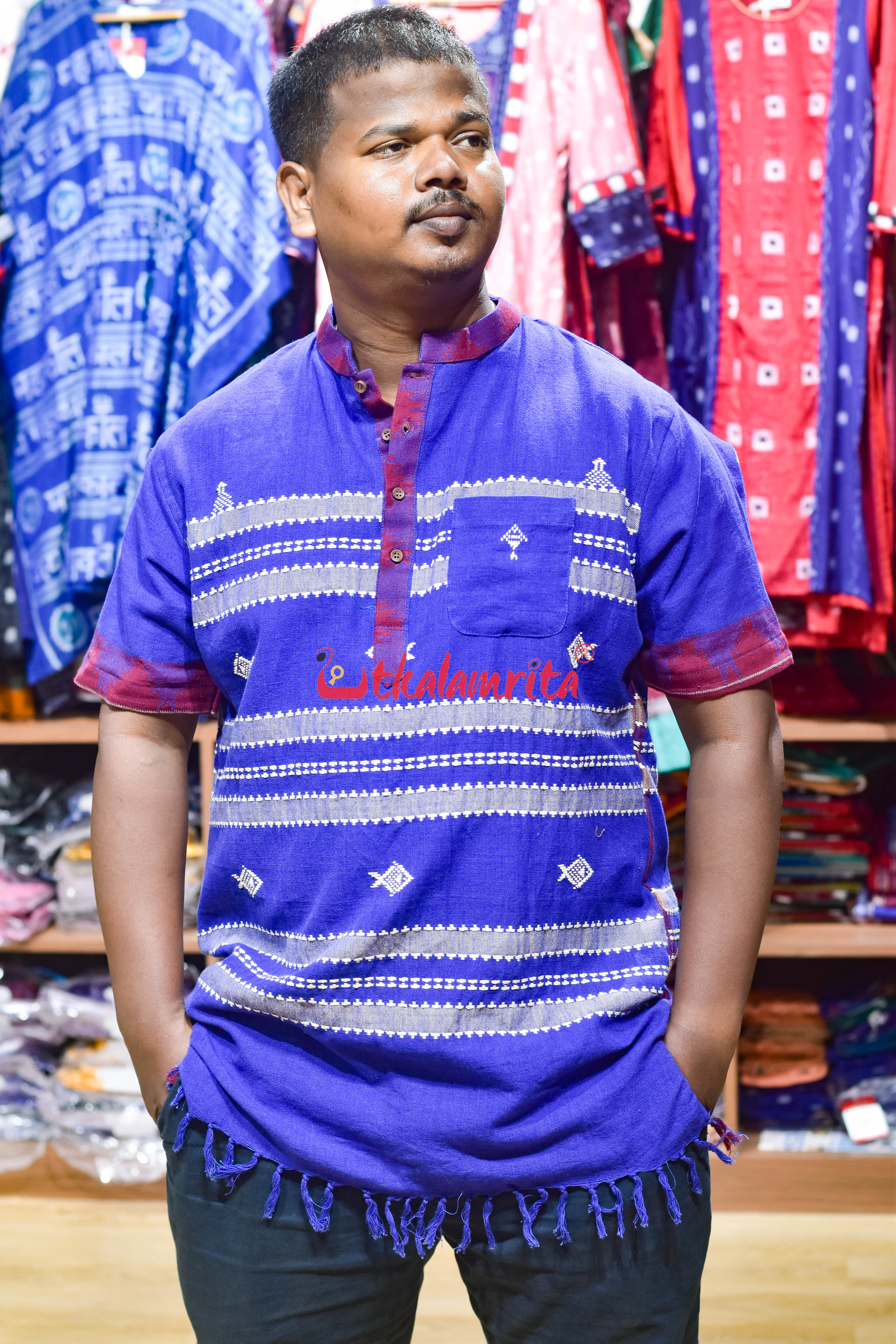Blue Red Kotpad (Men's Short Kurta)