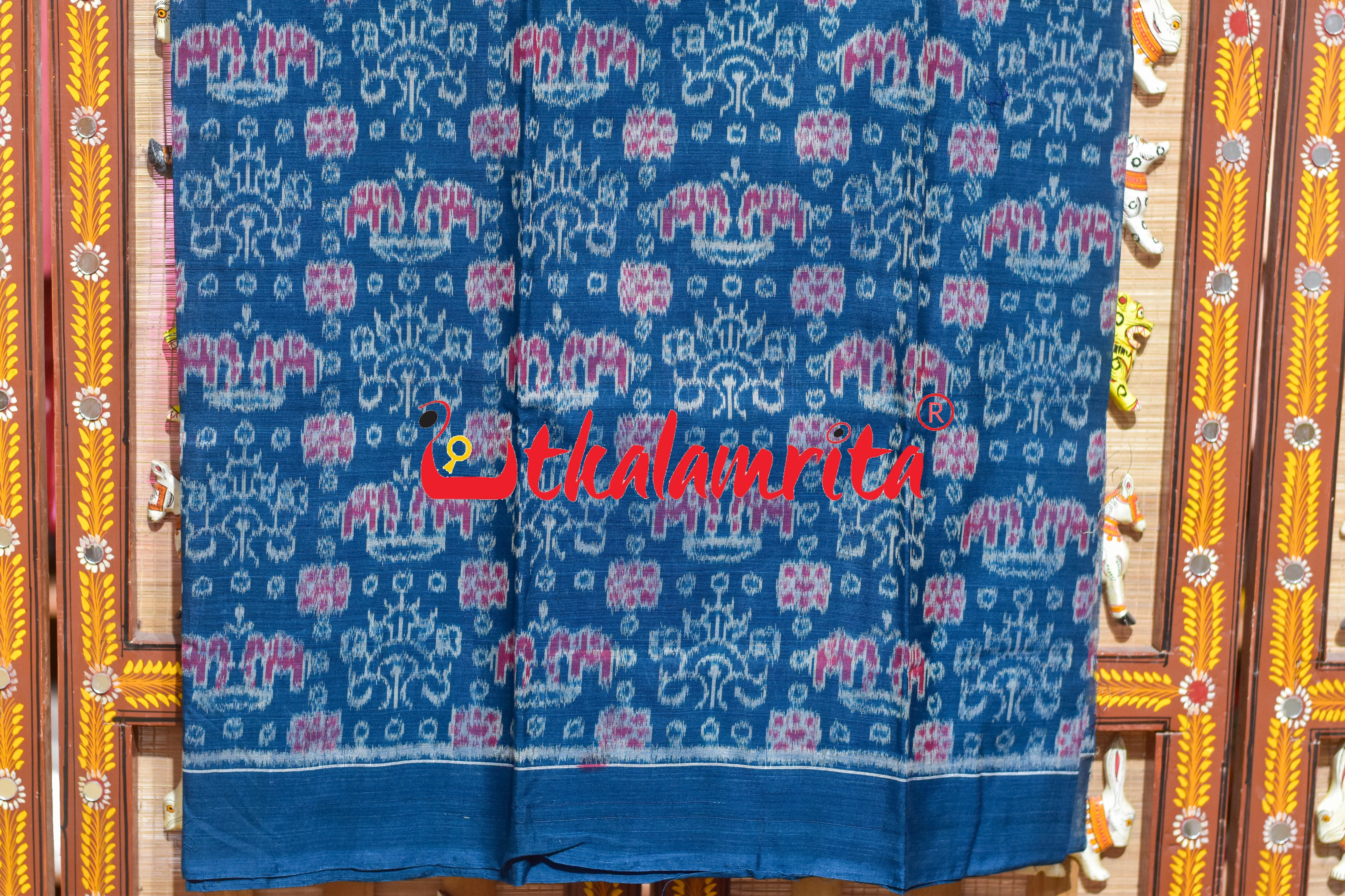 Sea Blue Double Elephant Sambalpuri Cotton Dress Set