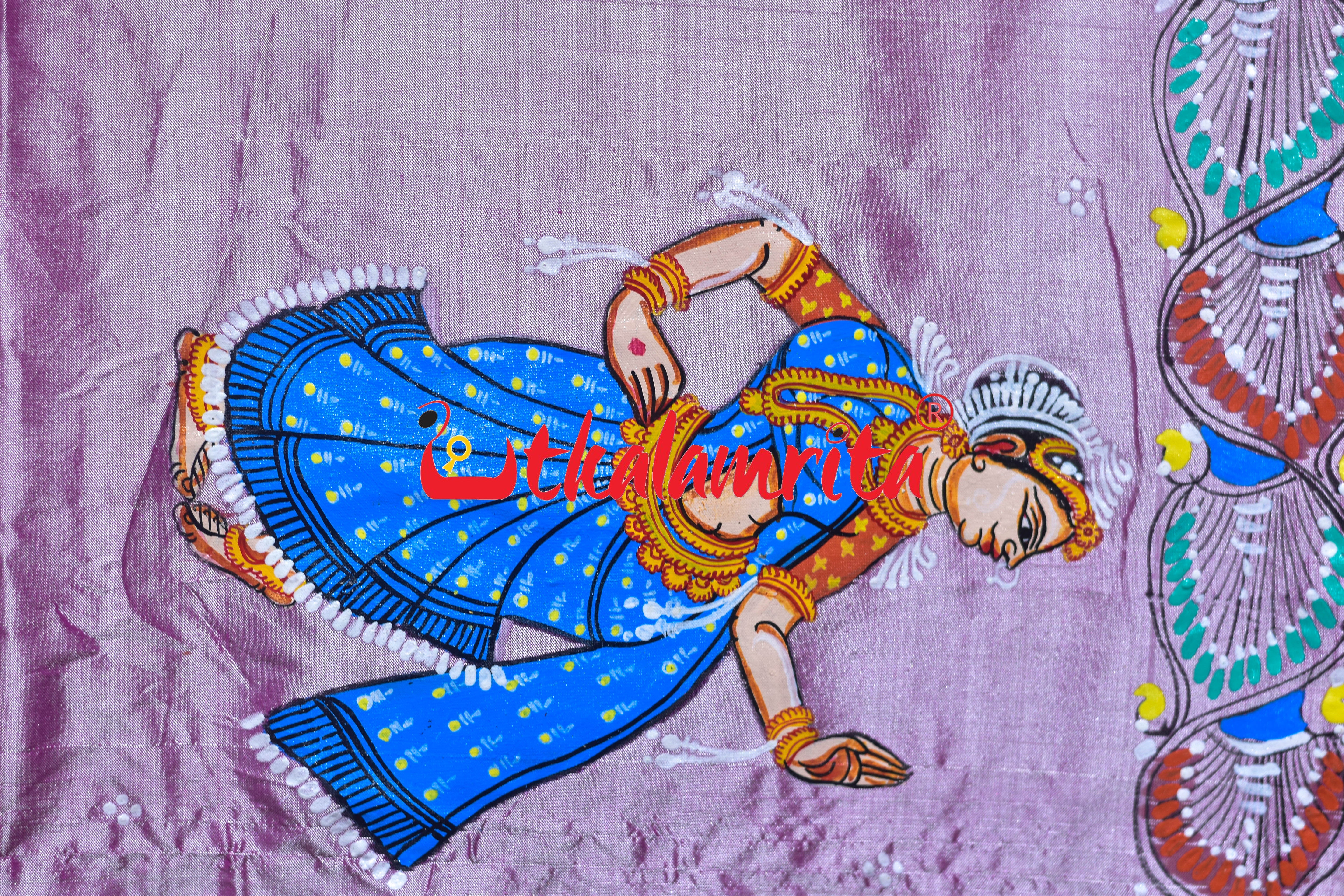 Light Pink Raja Rani on Elephant Pattachitra Silk Saree