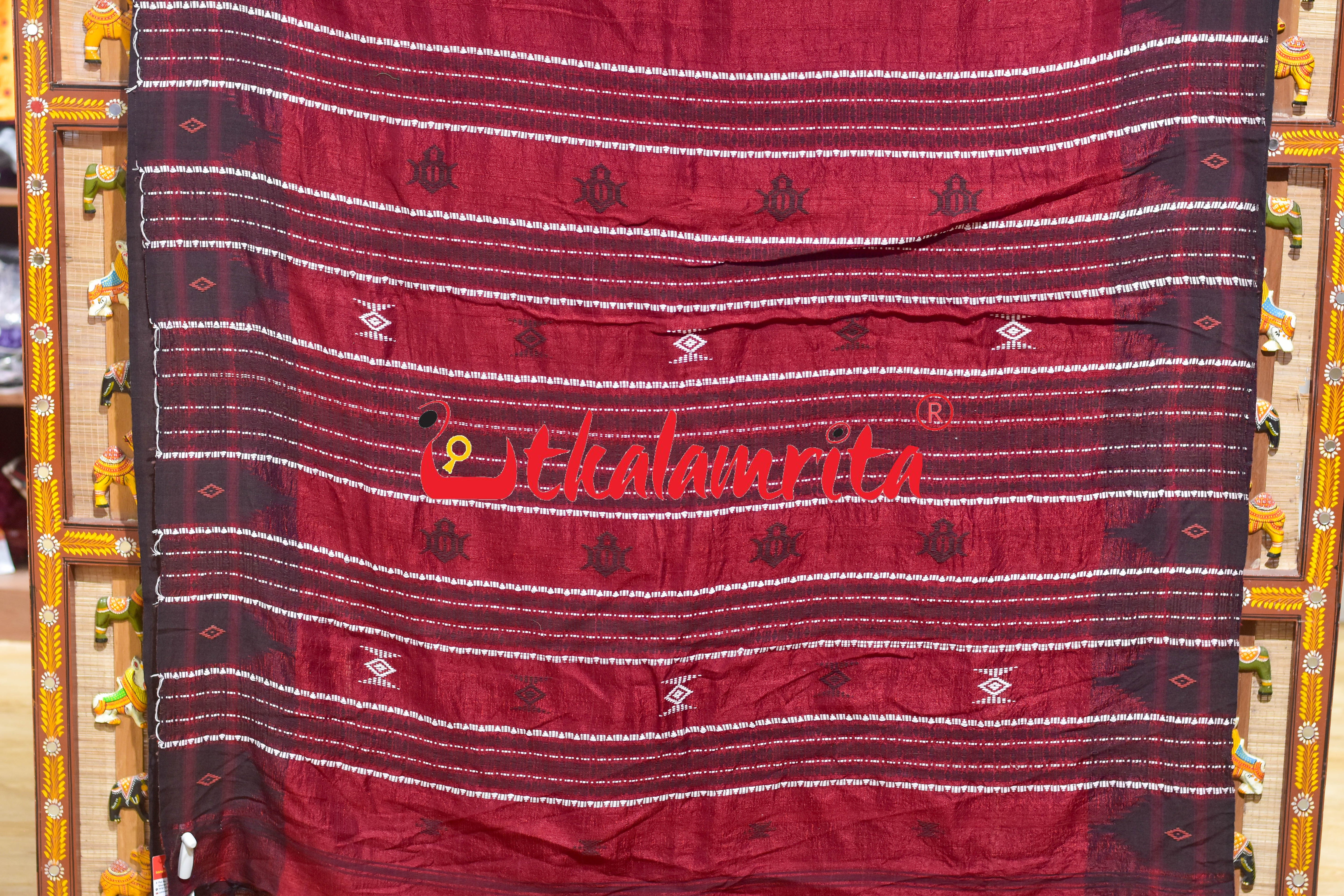 Red Black Adibasi Tusaar Kotpad Silk Saree