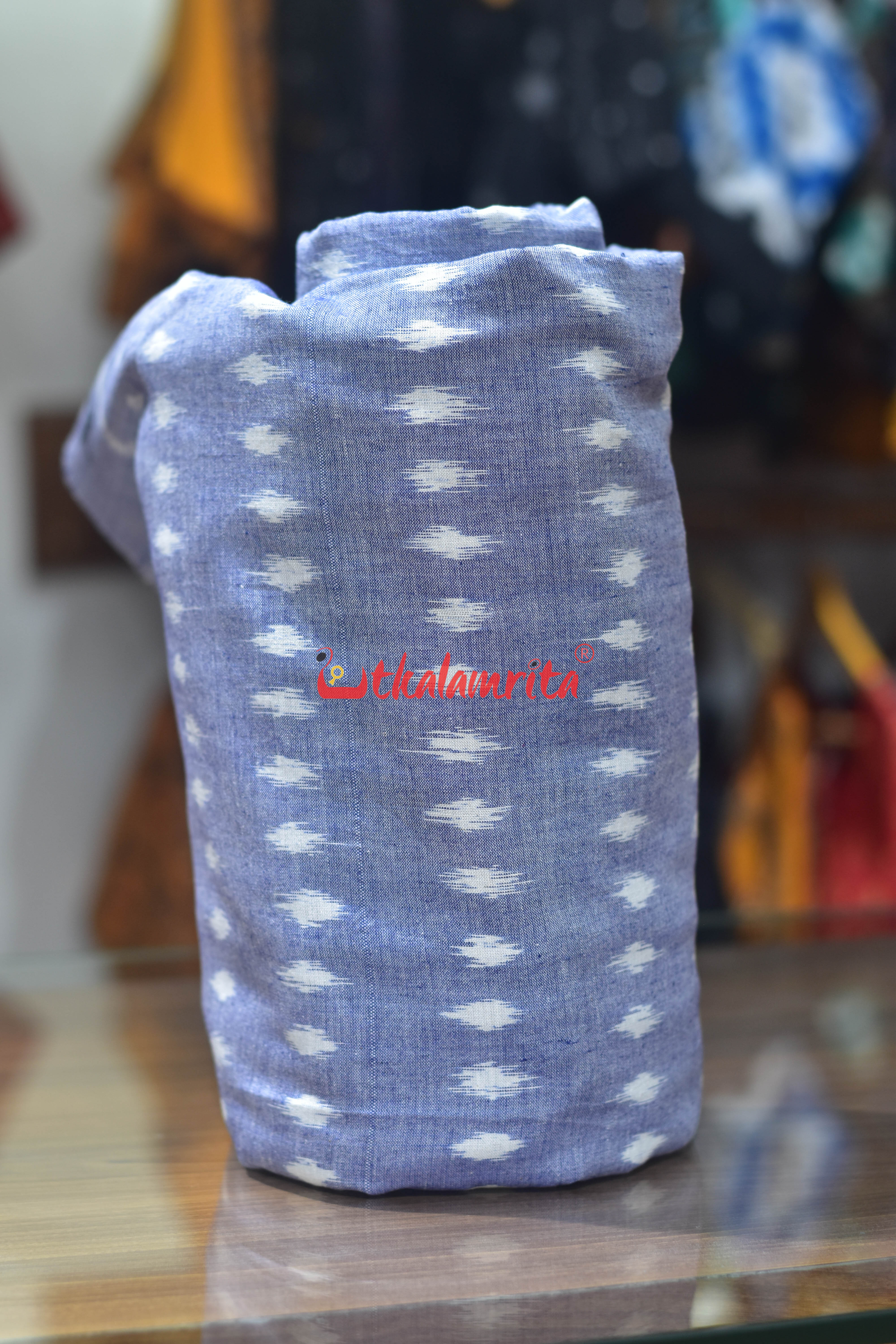 Sky Blue Godi Bindu Ikat Cotton (Fabric)