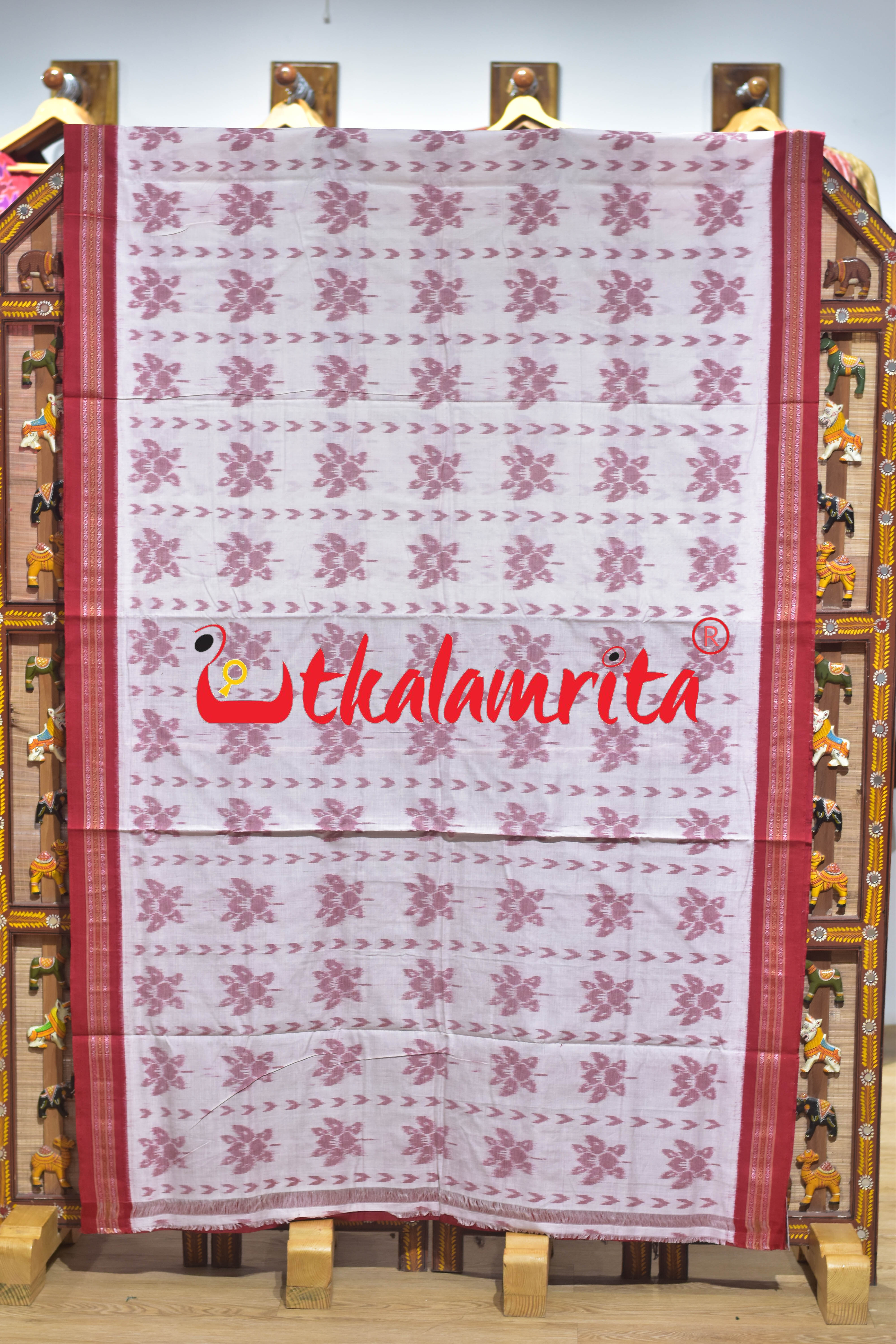 White Red Body Phula Dhanpatri Khandua Cotton Saree