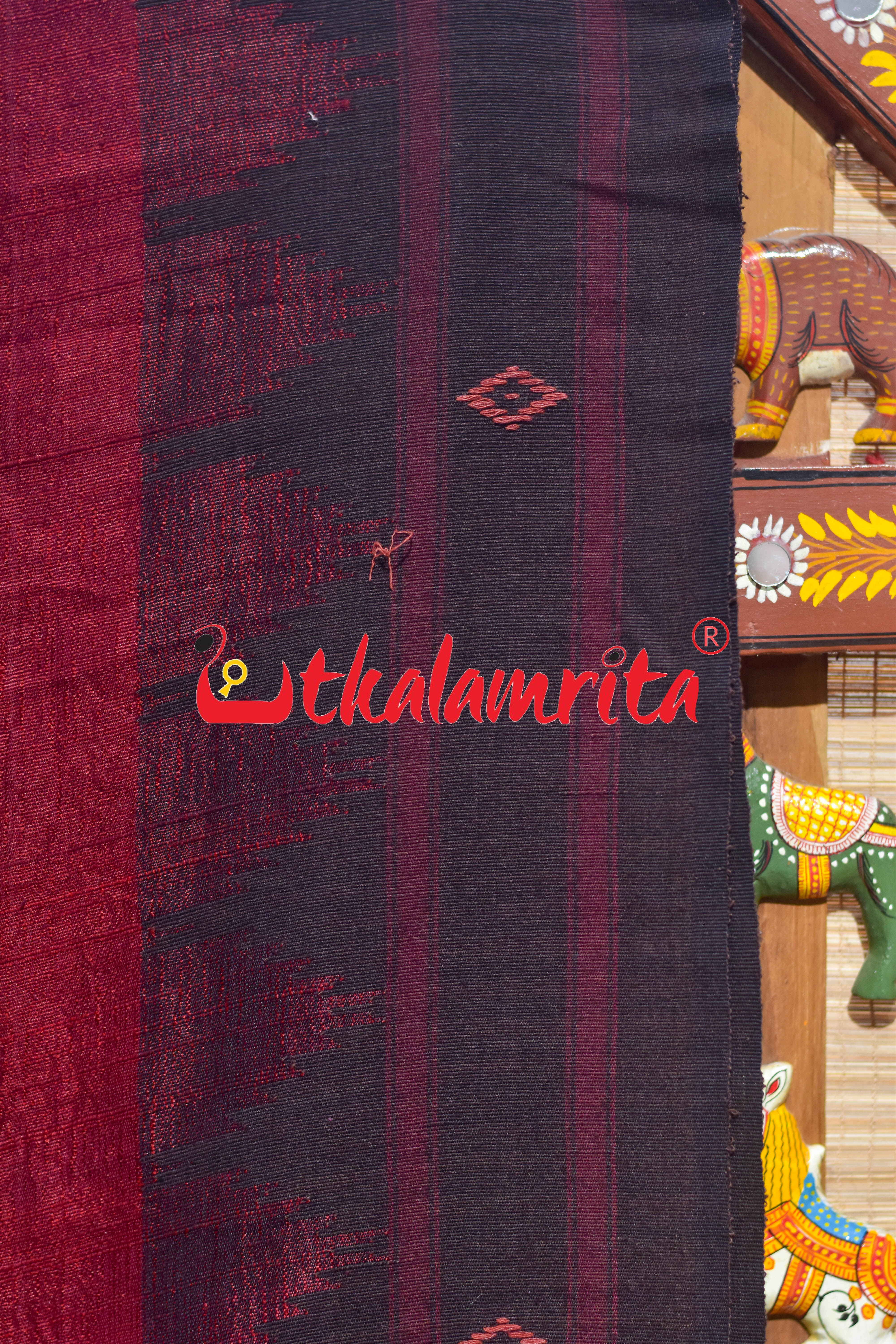 Red Black Adibasi Tusaar Kotpad Silk Saree