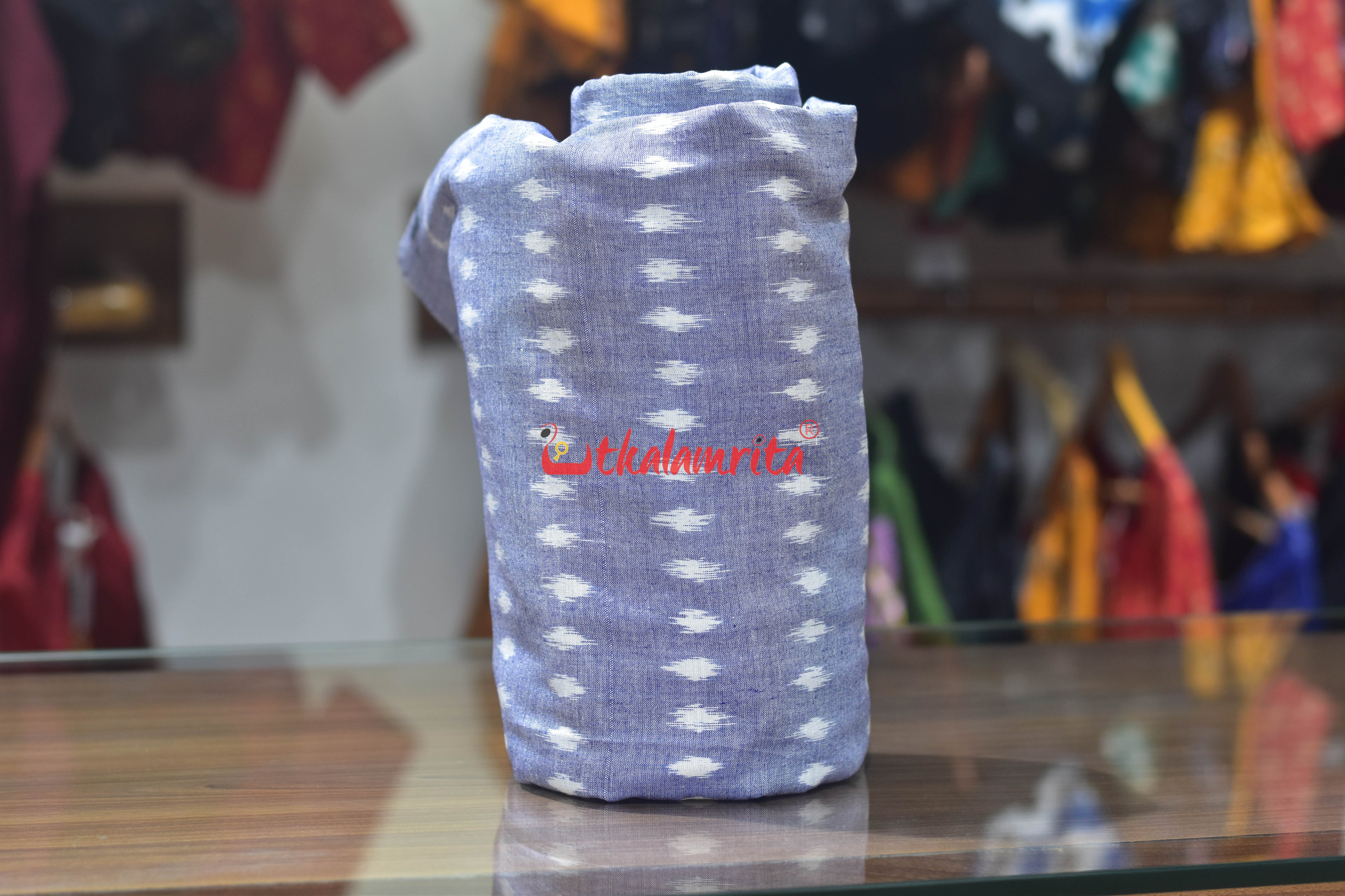 Sky Blue Godi Bindu Ikat Cotton (Fabric)