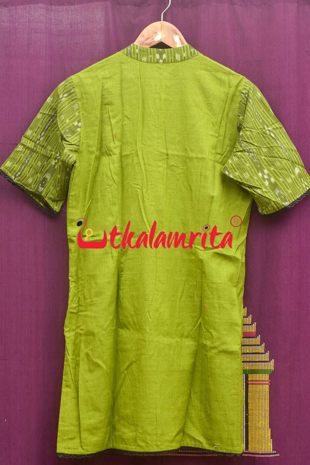 Plain Mehendi Green & Lemon Green ikat (Top)