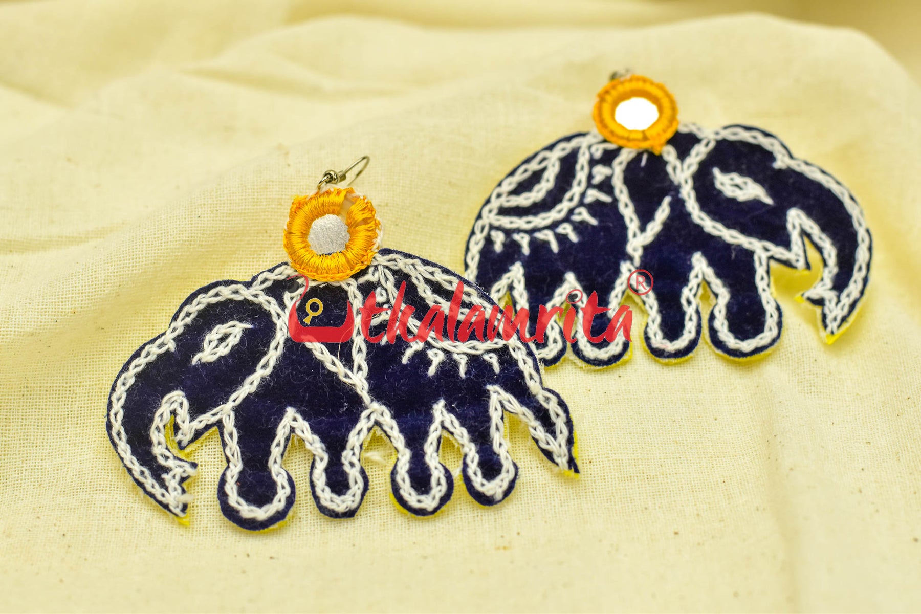 Blue Elephants  (Pipli applique danglers)