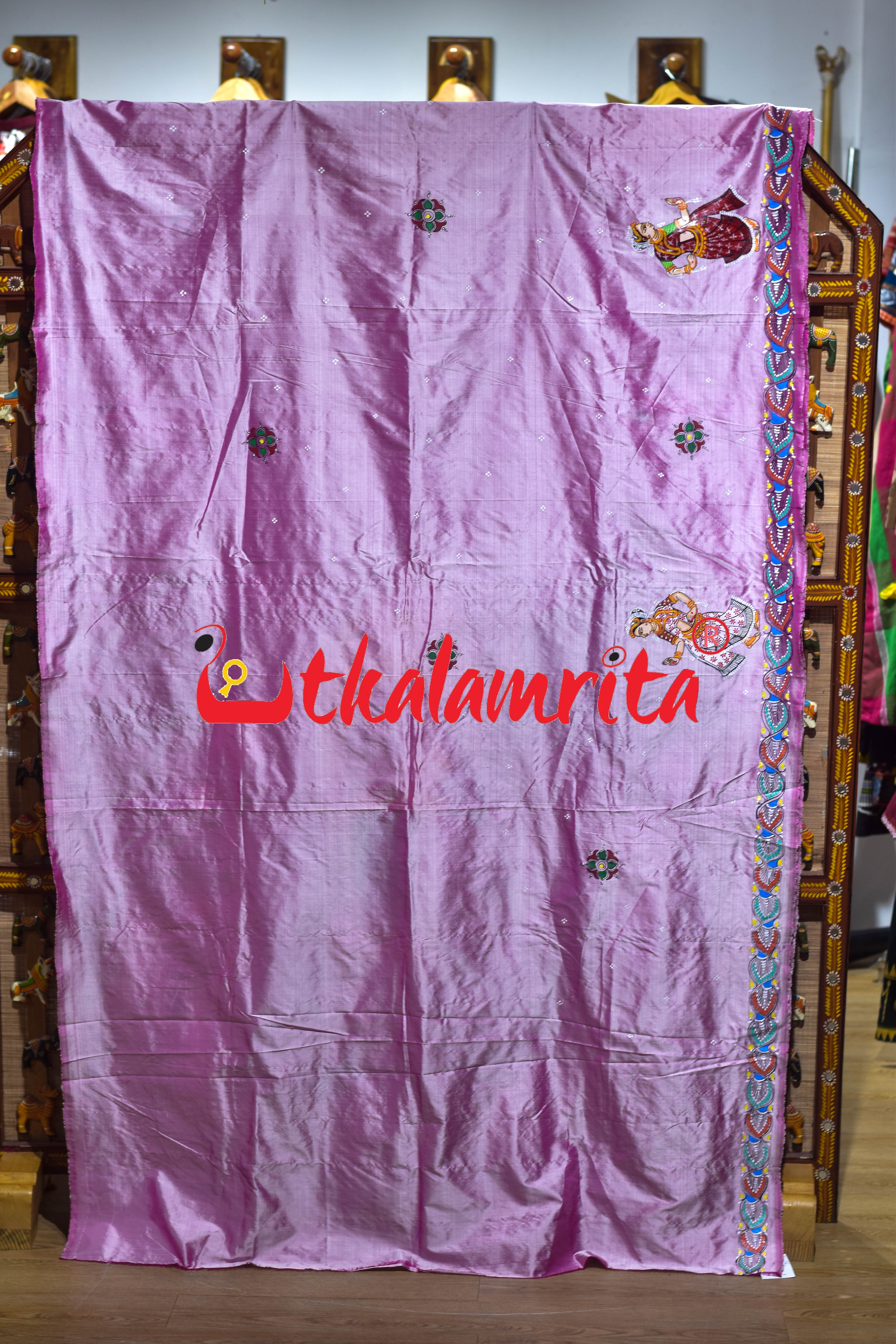 Light Pink Raja Rani on Elephant Pattachitra Silk Saree