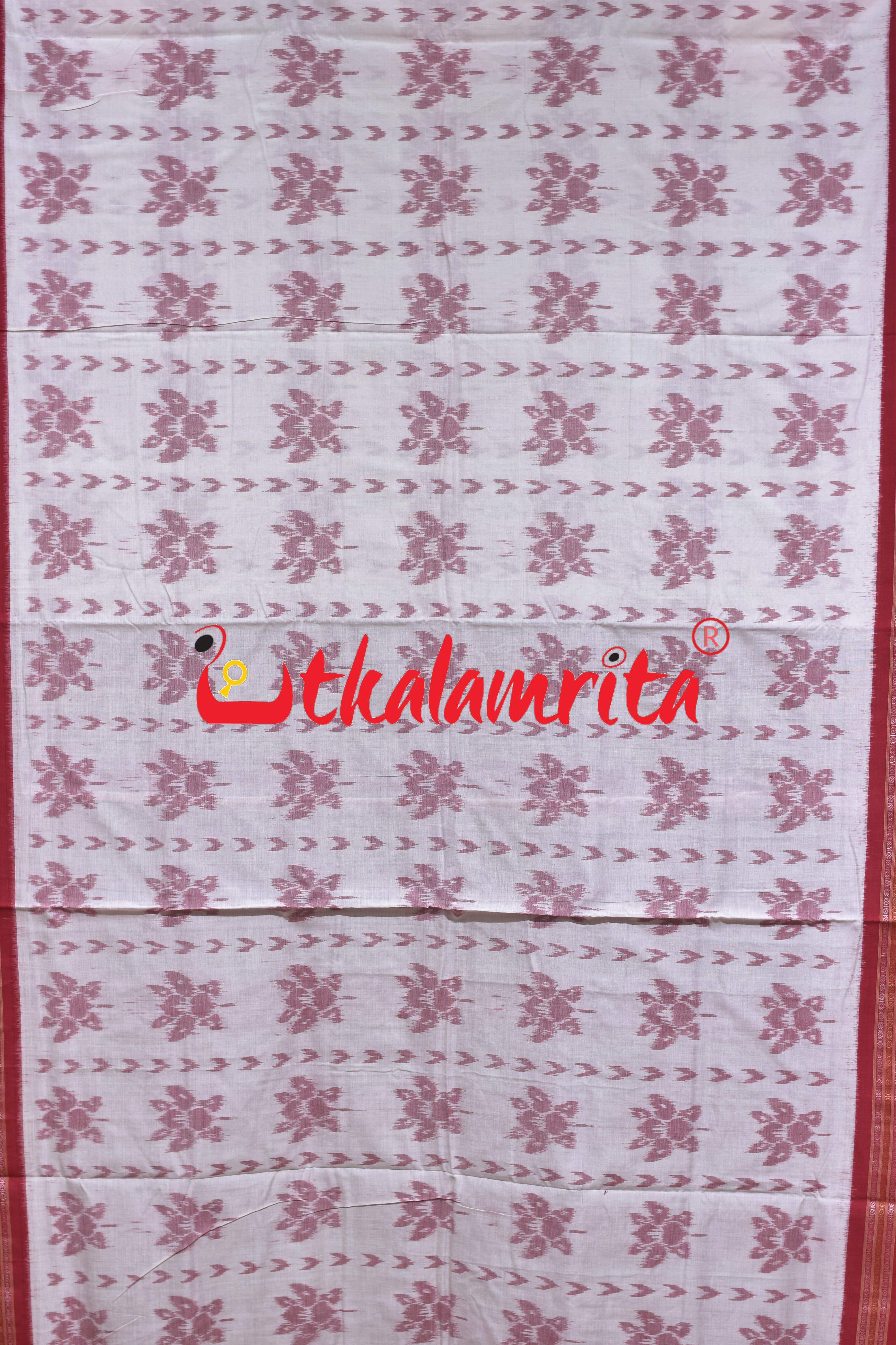 White Red Body Phula Dhanpatri Khandua Cotton Saree