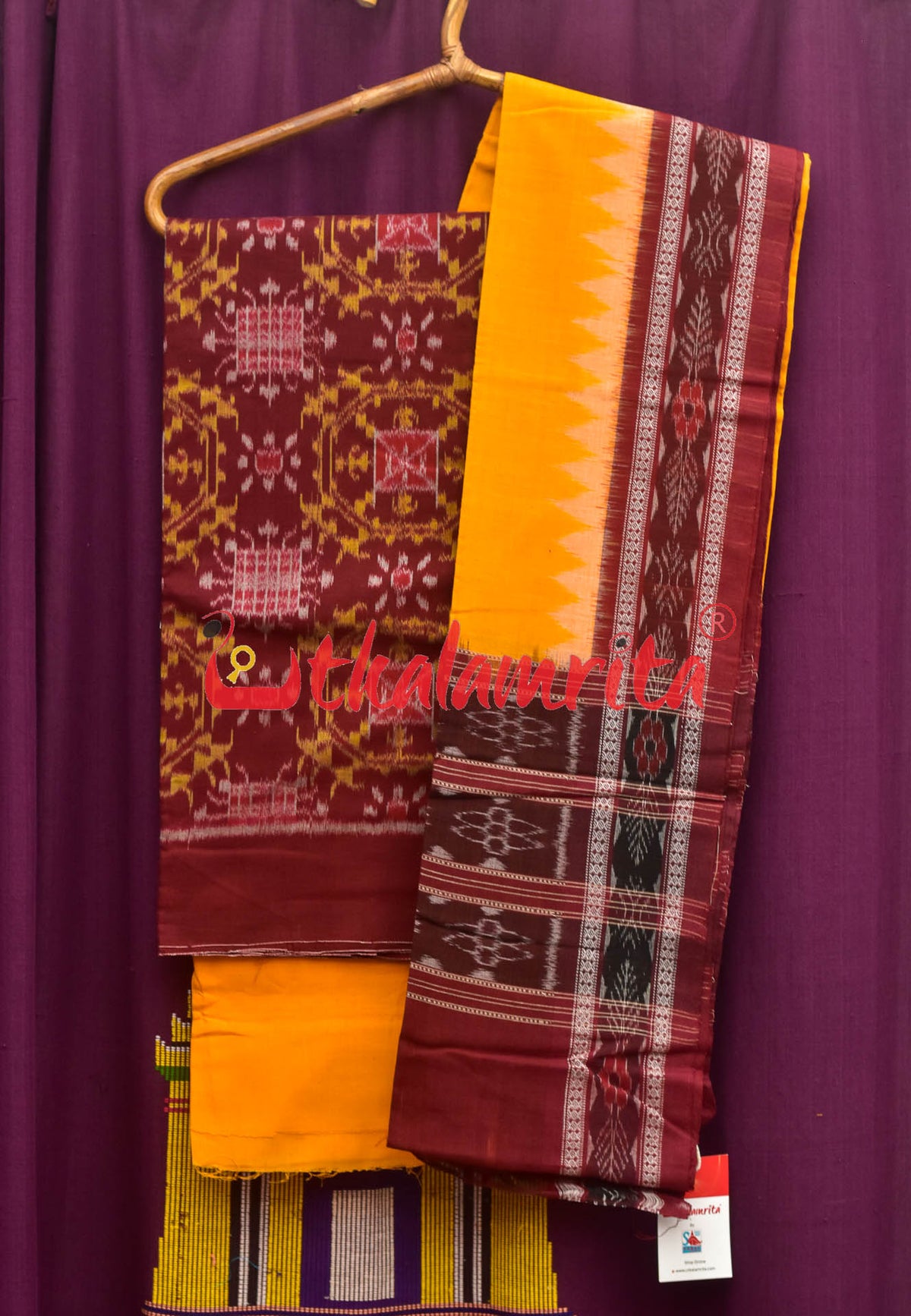 Maroon Yellow Tribal Kuthi Dress Set