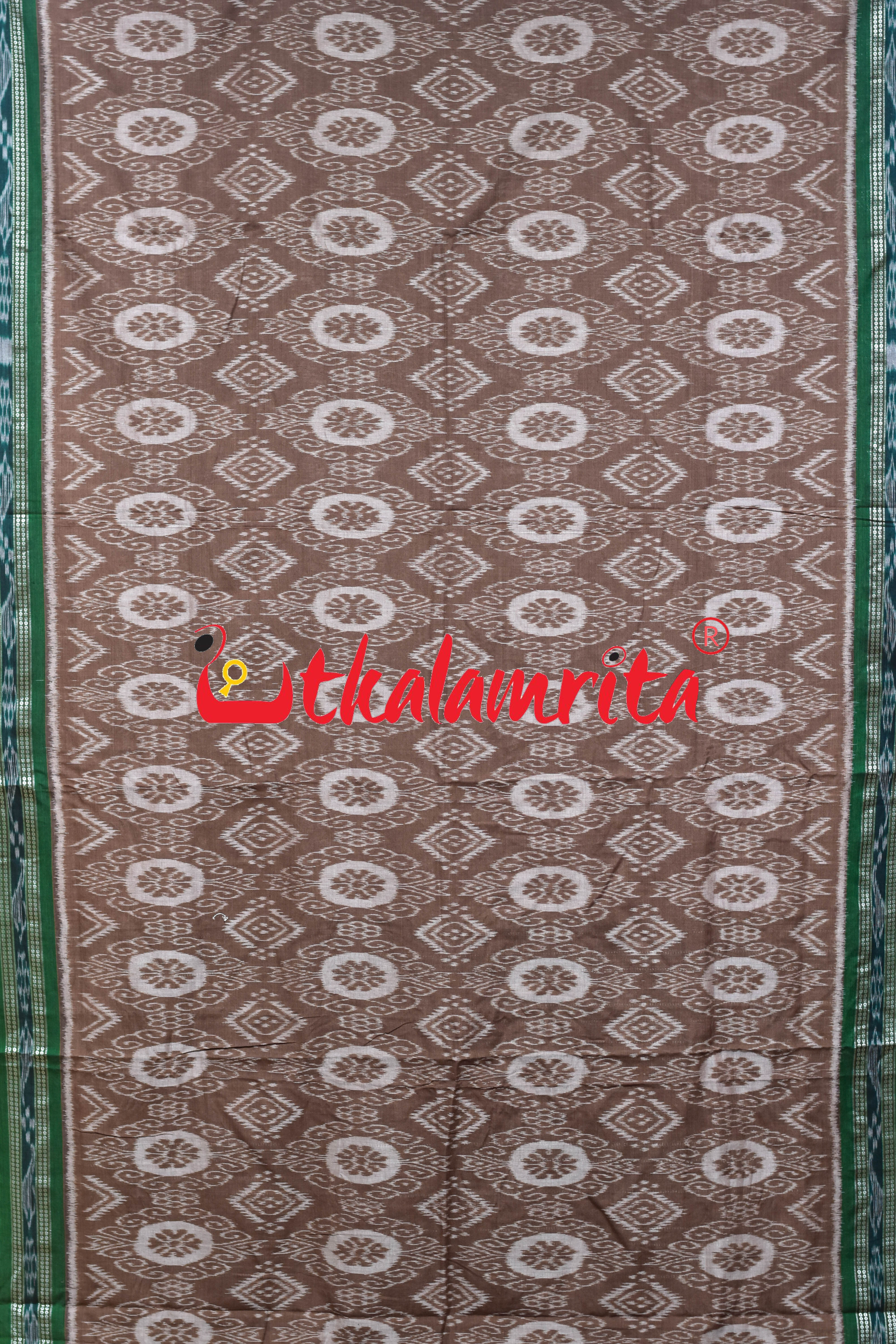 Chocolate Green Flower Khandua Cotton Saree