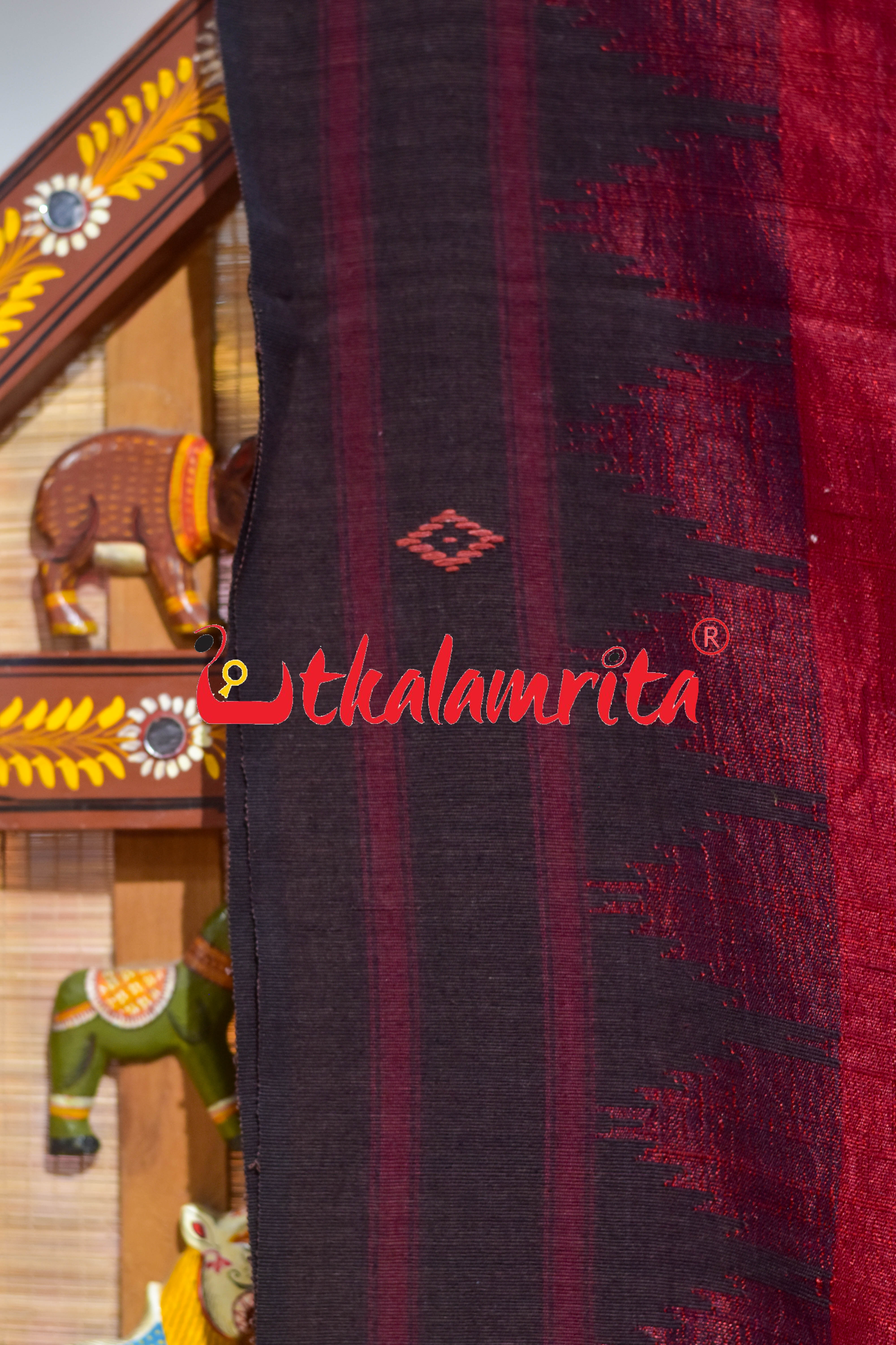 Red Black Adibasi Tusaar Kotpad Silk Saree