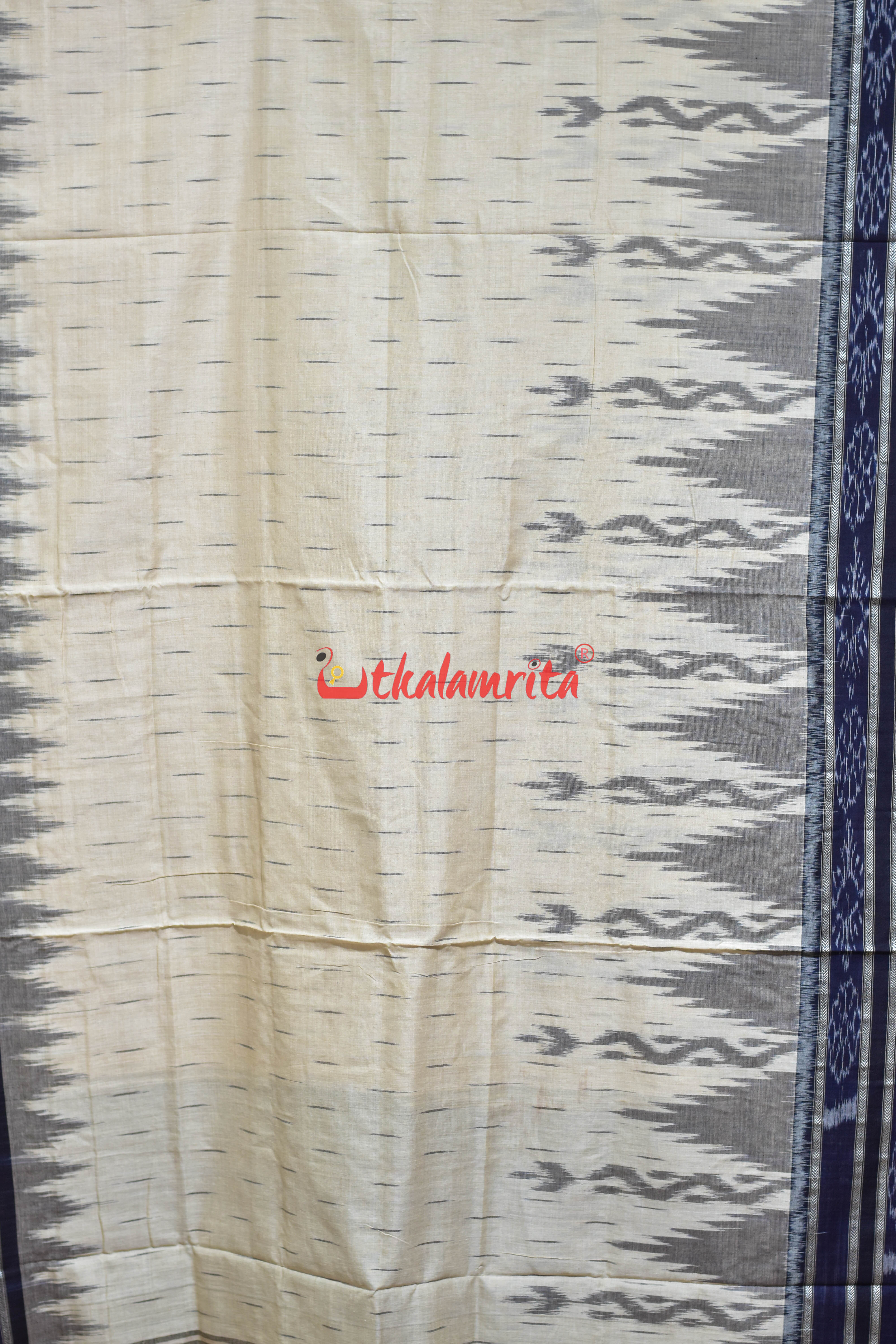 Off White Black Daali Scot Khandua Cotton Saree