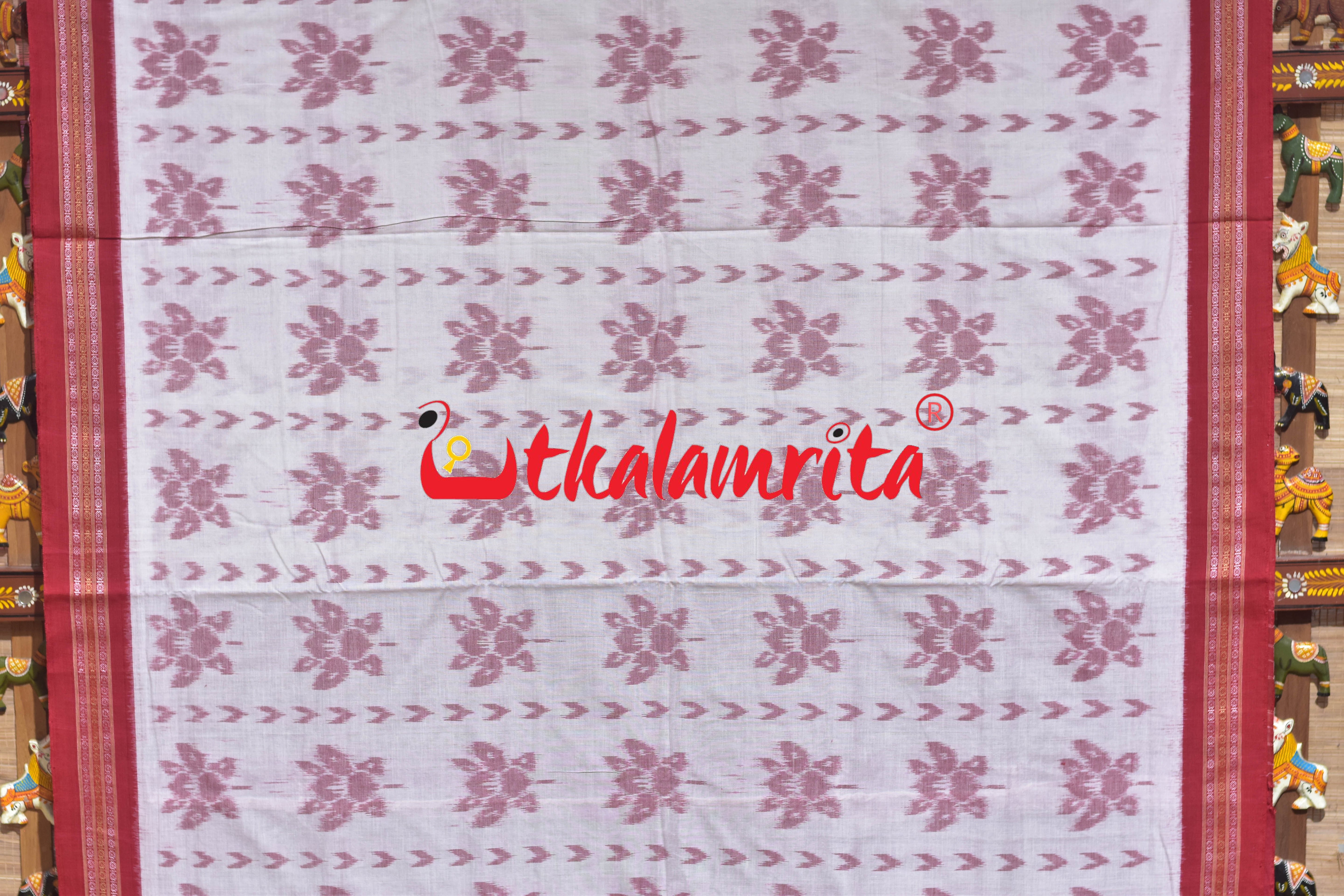 White Red Body Phula Dhanpatri Khandua Cotton Saree