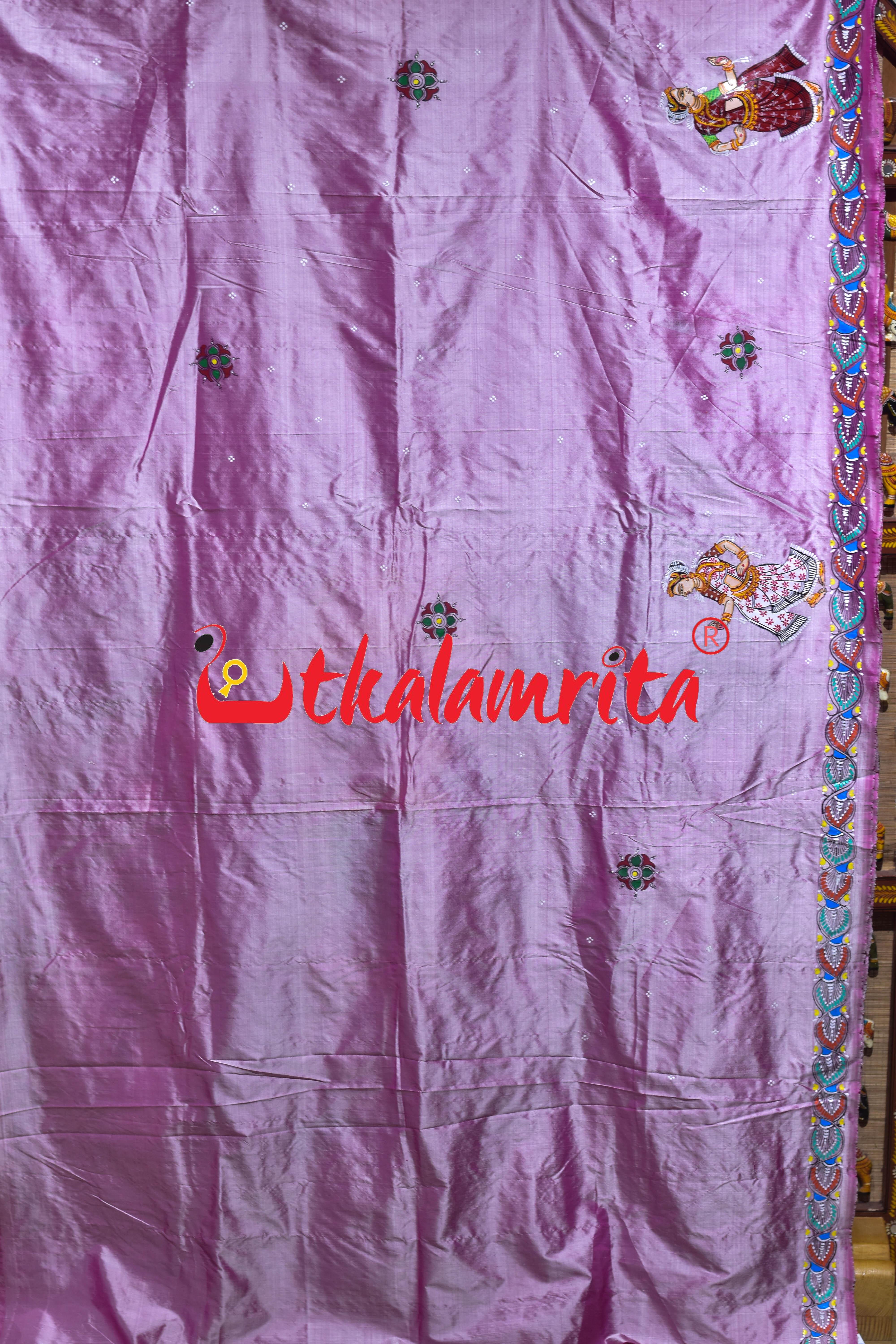 Light Pink Raja Rani on Elephant Pattachitra Silk Saree