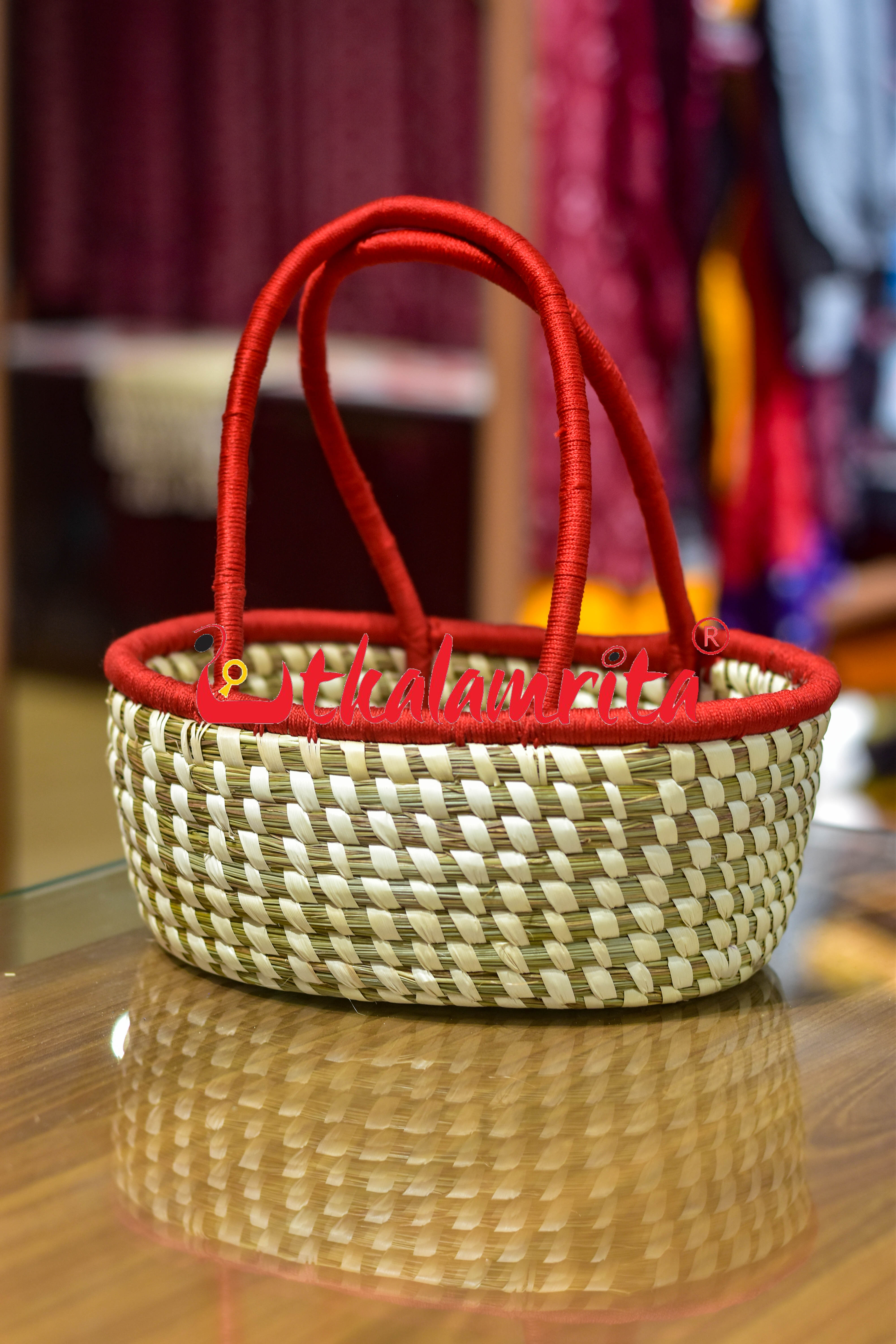 Sabai Grass Sparrow Basket- Red