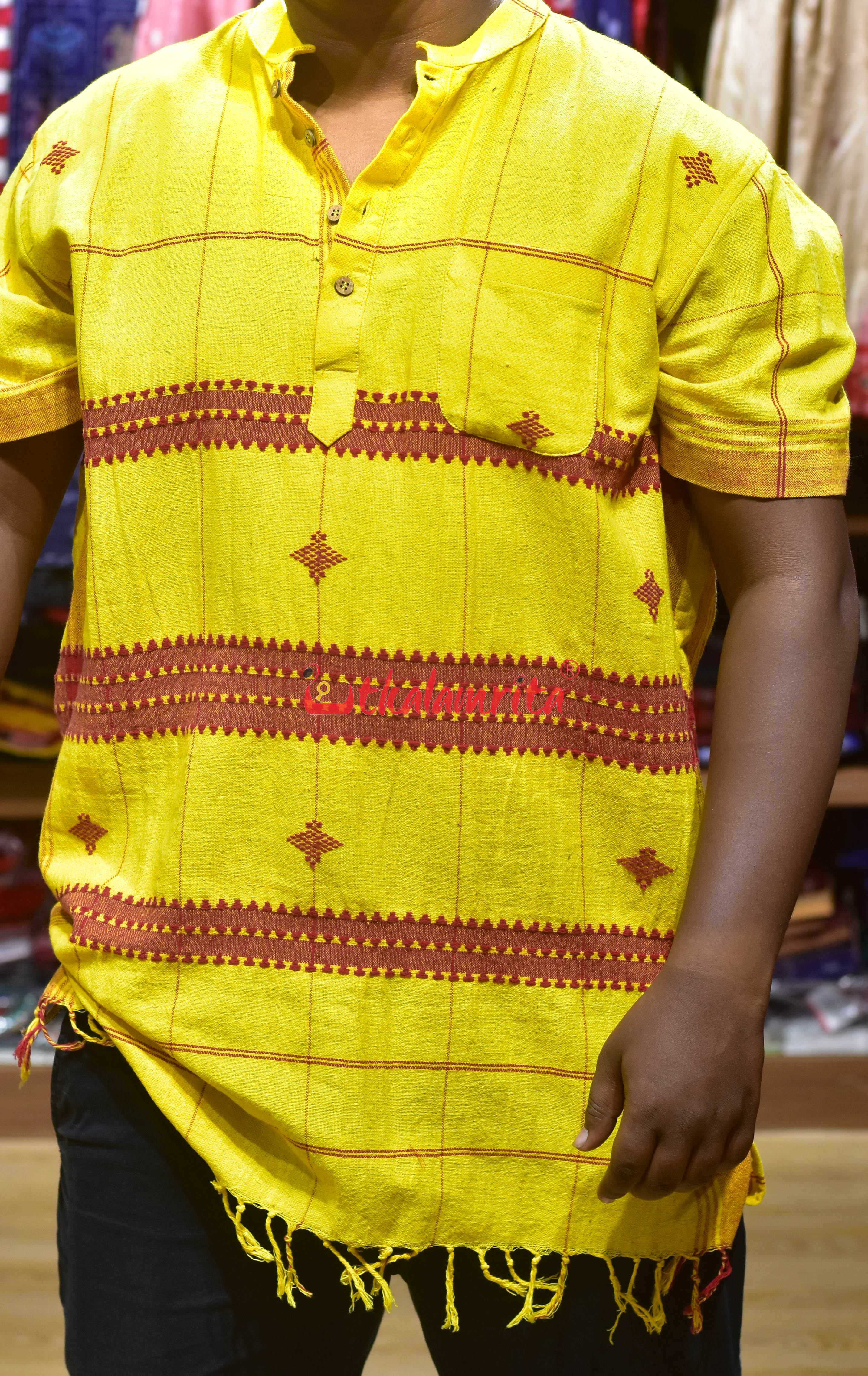 Yellow Red Kotpad (Men's Short Kurta)