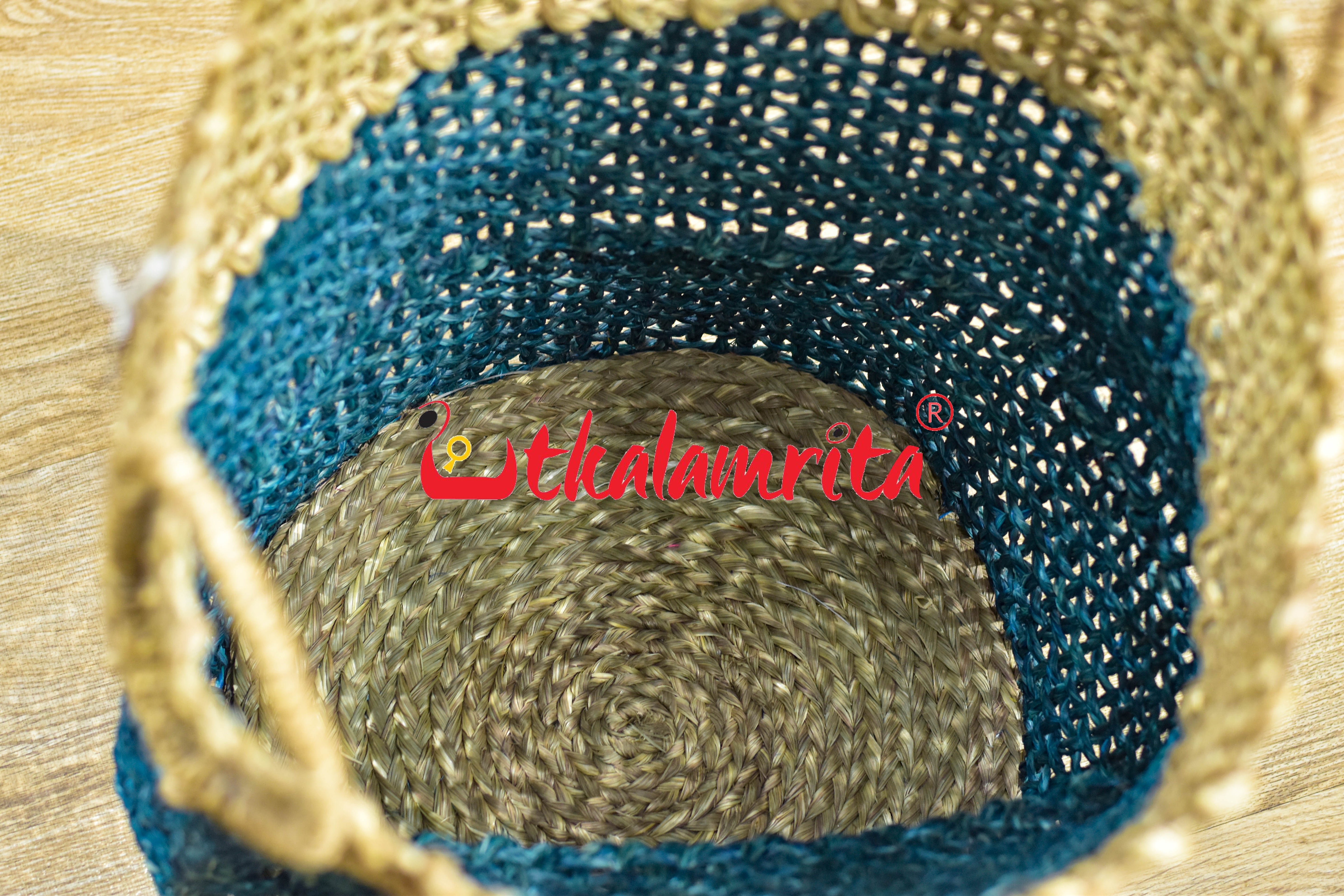 Sabai Grass Laundry Basket Beni Open Teal & Natural