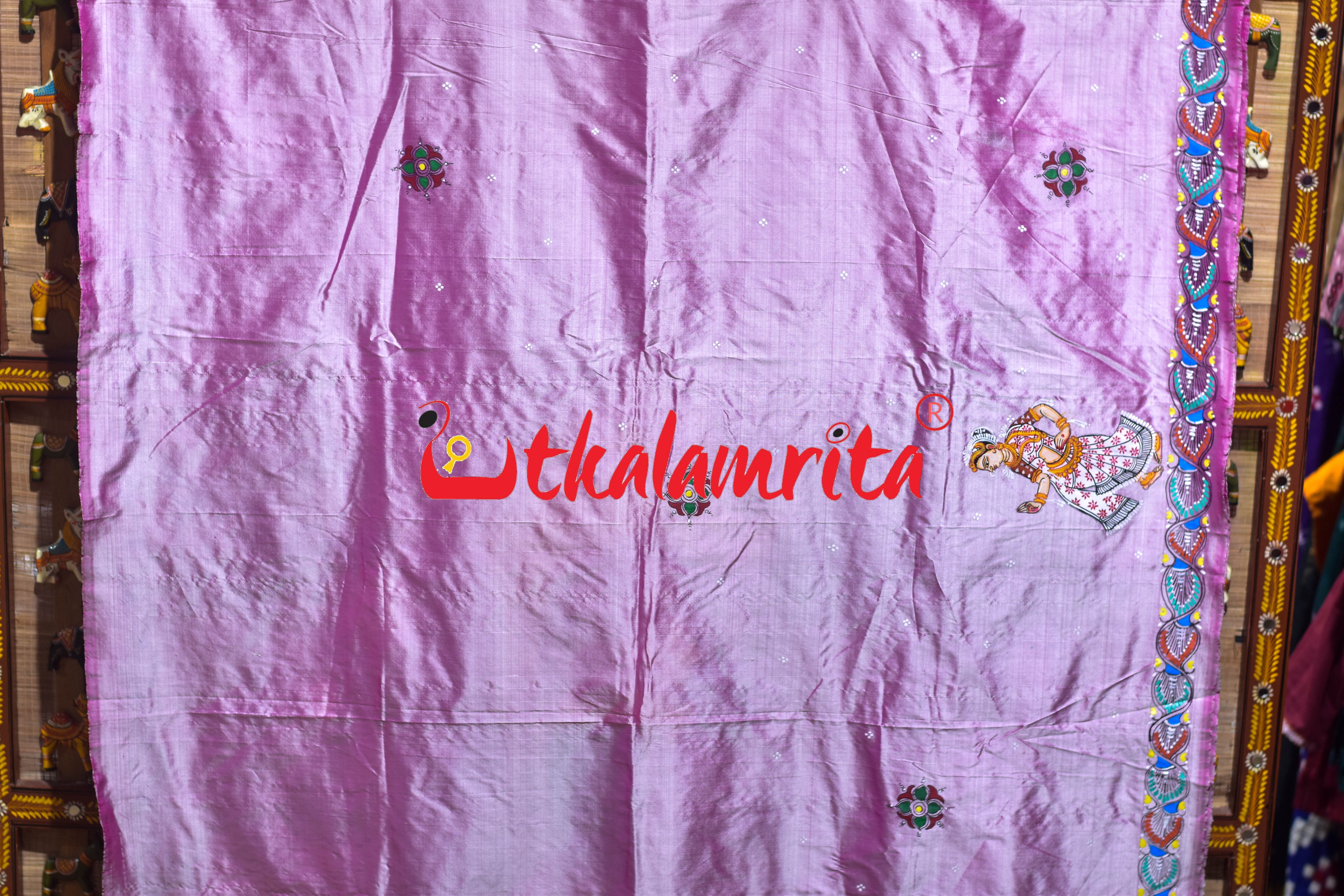 Light Pink Raja Rani on Elephant Pattachitra Silk Saree