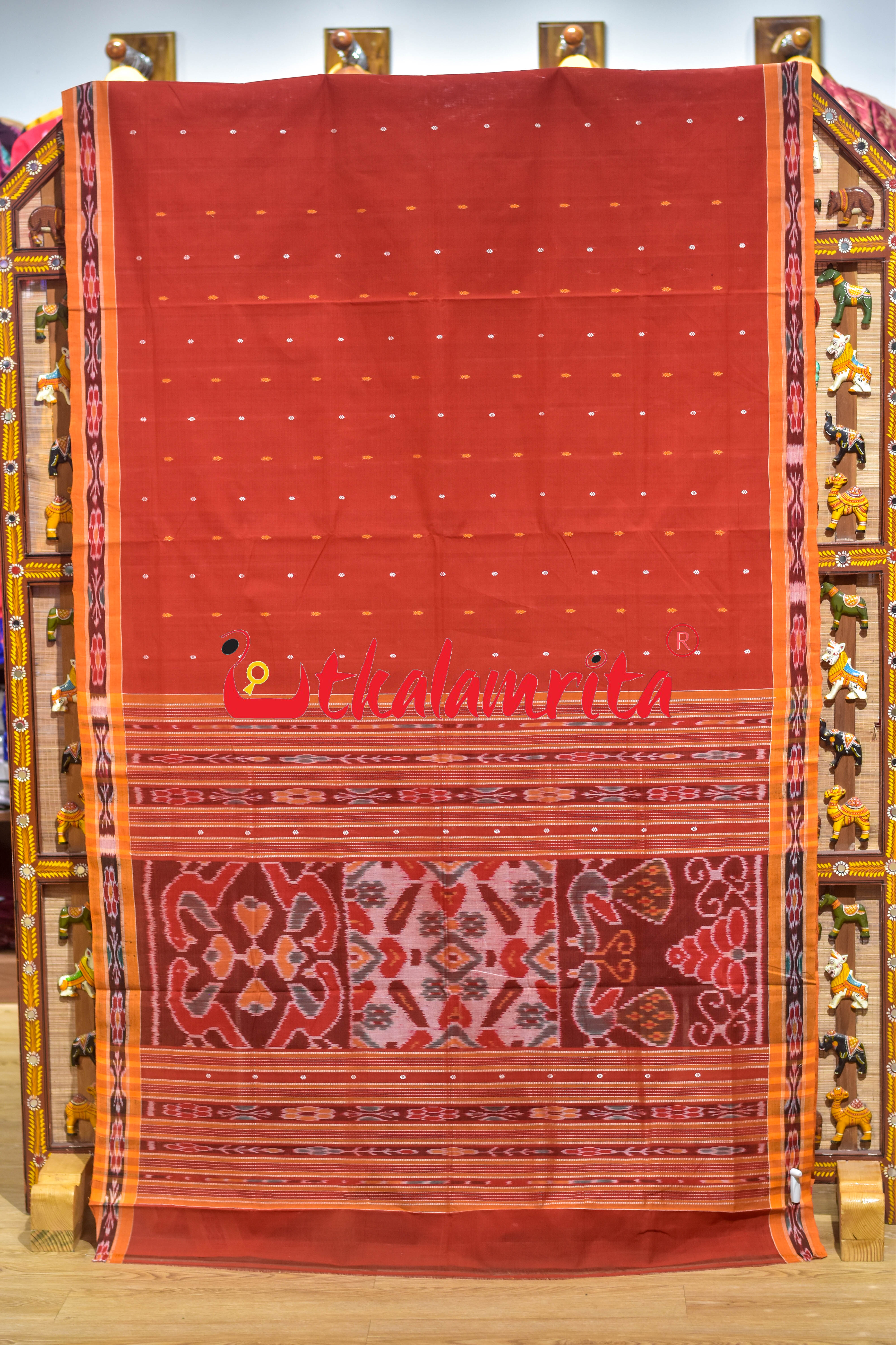 Rust Yellow Chadhei Pittala Single Cotton Saree