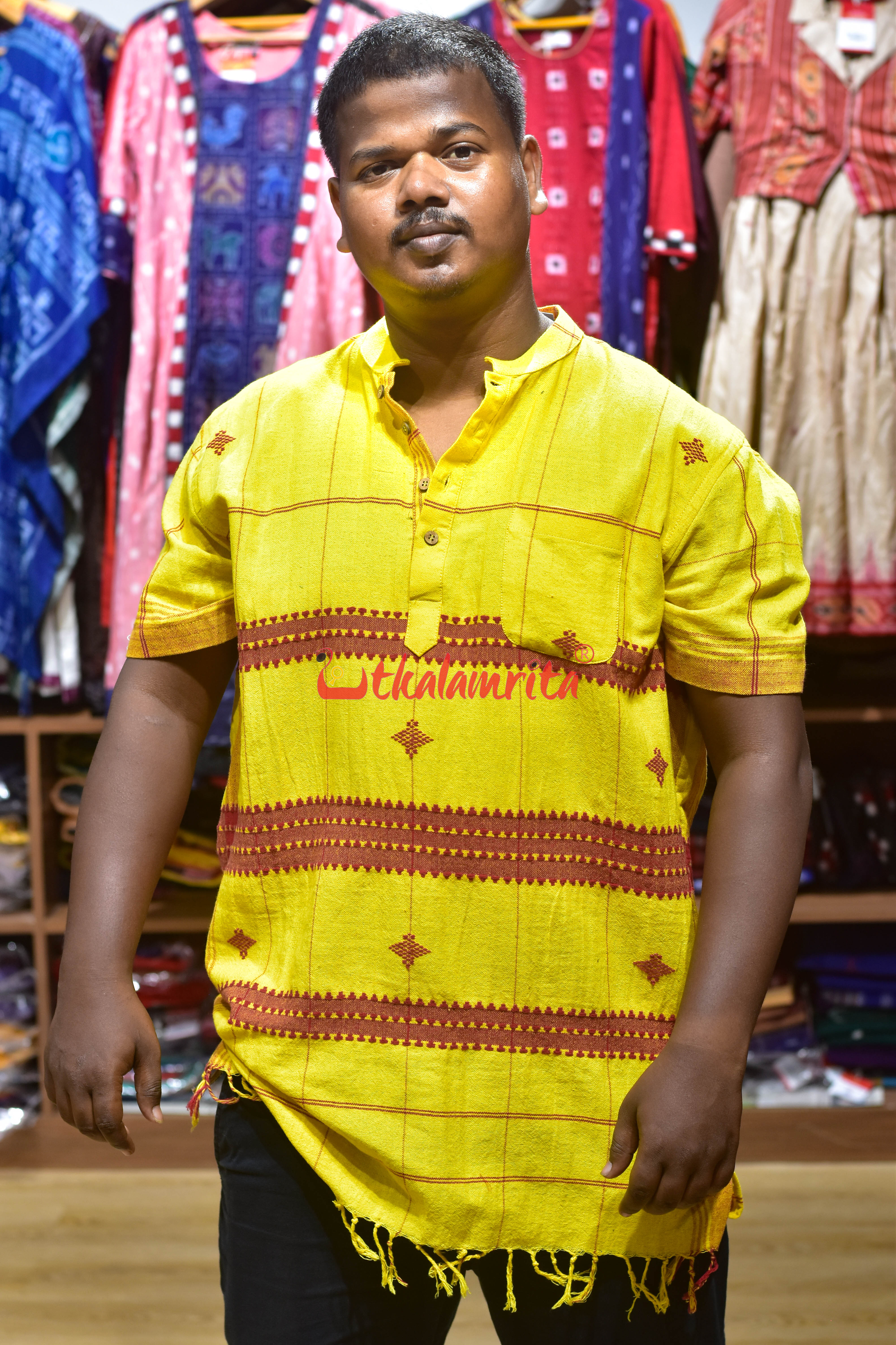 Yellow Red Kotpad (Men's Short Kurta)