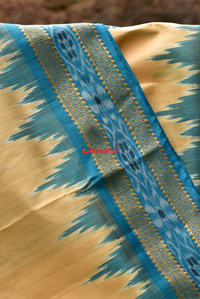 Cream Blue Buti Khandua Silk Saree