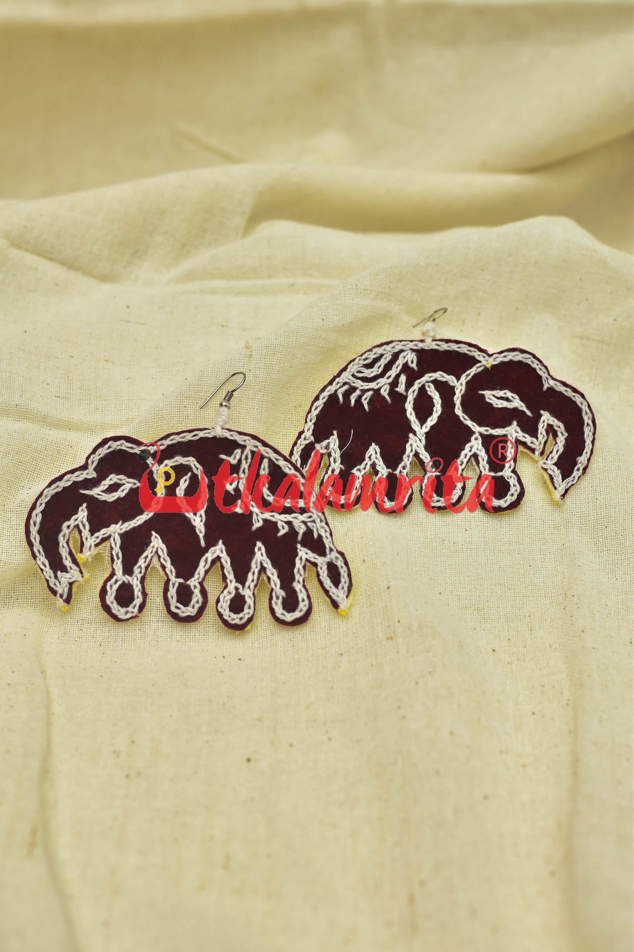 Maroon Elephants  (Pipli applique danglers)