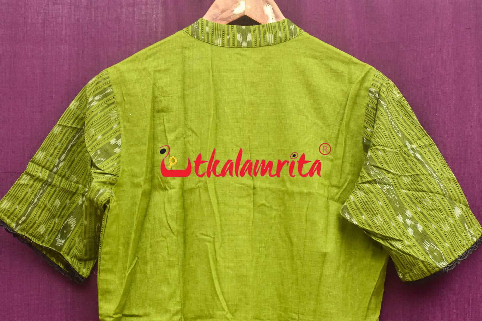 Plain Mehendi Green & Lemon Green ikat (Top)