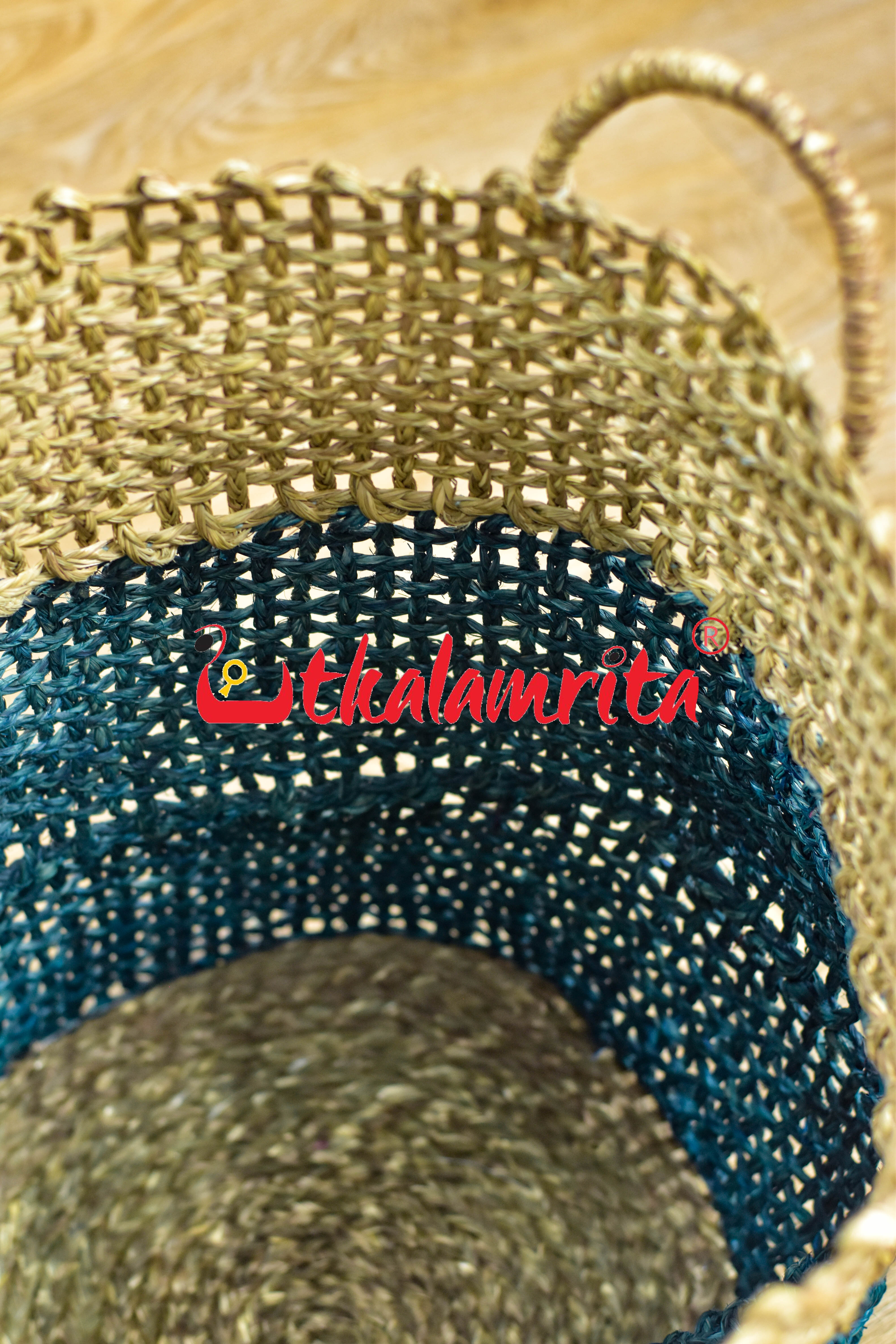 Sabai Grass Laundry Basket Beni Open Teal & Natural