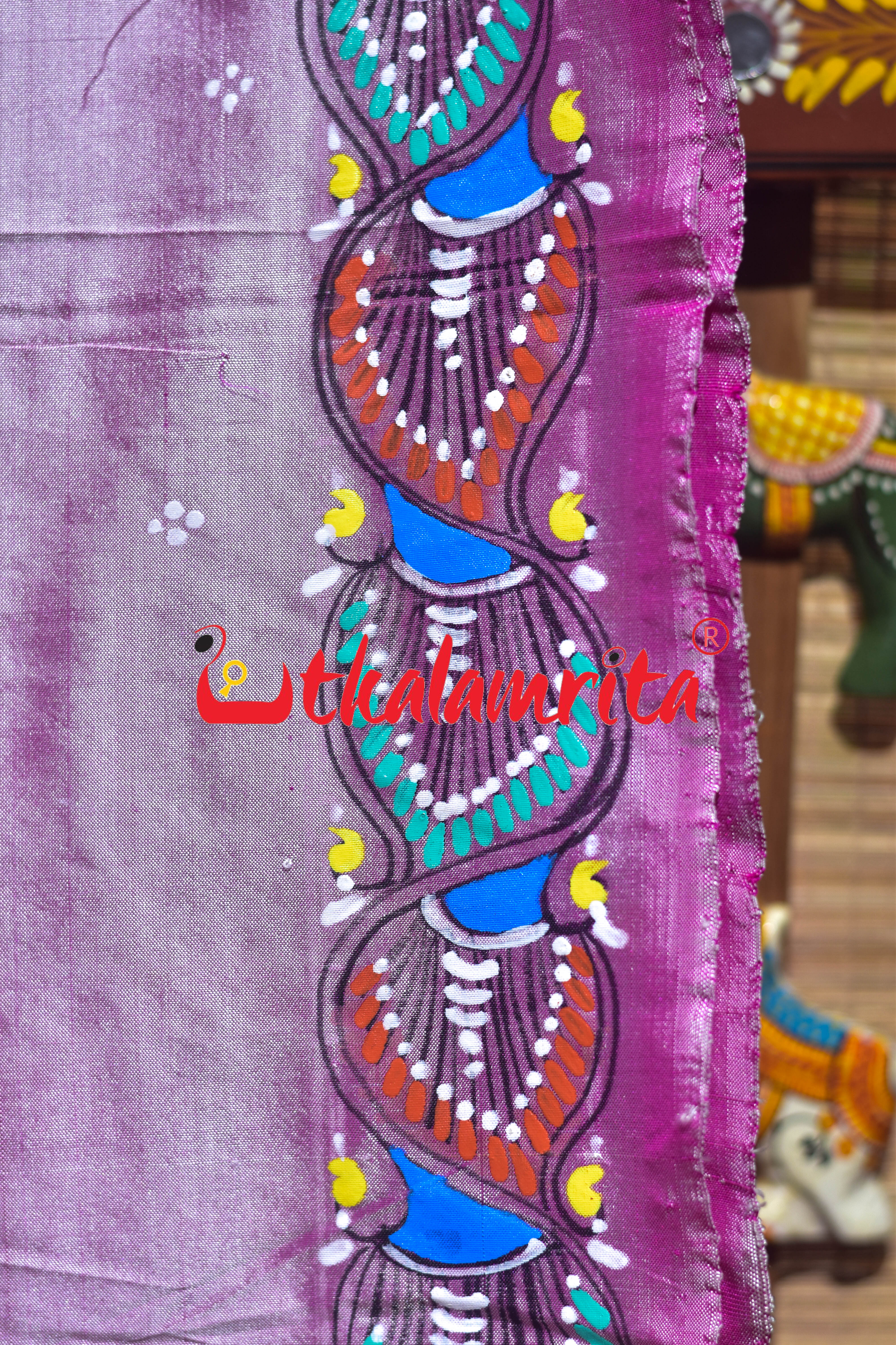 Light Pink Raja Rani on Elephant Pattachitra Silk Saree