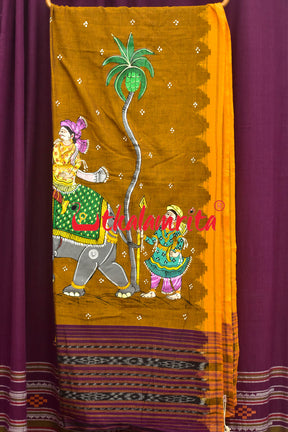 King on Elephant Pattachitra (Dupatta)