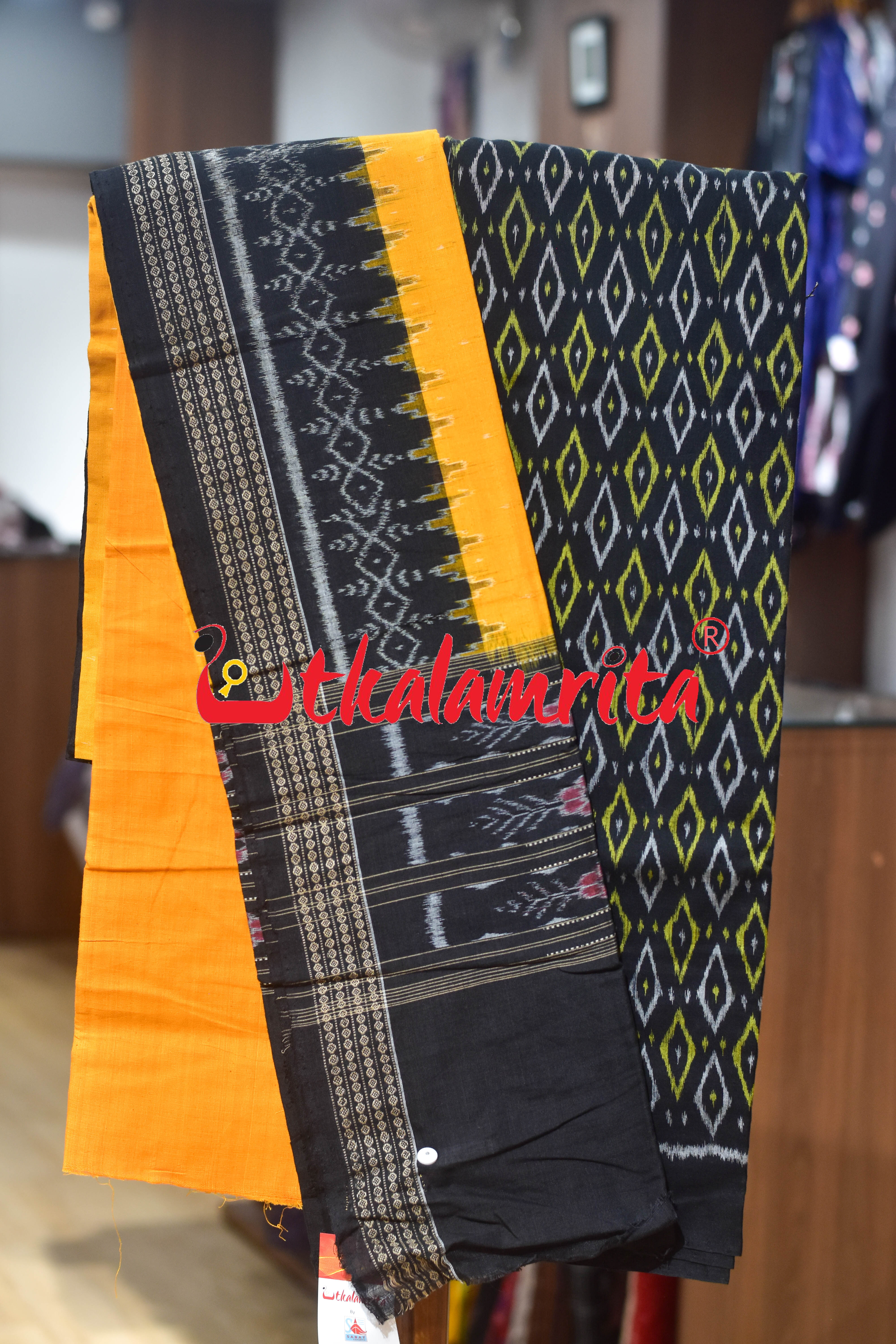 Black Yellow Thikiri Sambalpuri Cotton Dress Set